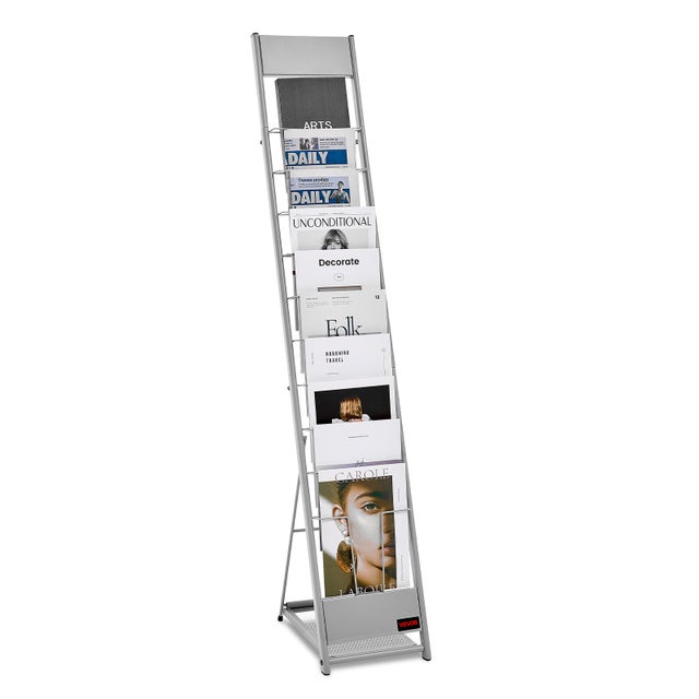 Présentoir à Brochures VEVOR 10 Niveaux, Porte-Brochures sur Pied en Métal Robuste & Durable, pour Magazines, Journaux, Bureau & Exposition, Argent