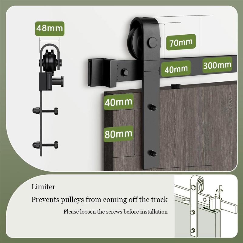 Zestaw prowadnic do drzwi przesuwnych, 8 stóp (2,44 m) do drzwi pojedynczych, szyna wisząca ze stali węglowej o grubości 40 mm z rolkami i stoperami - 2