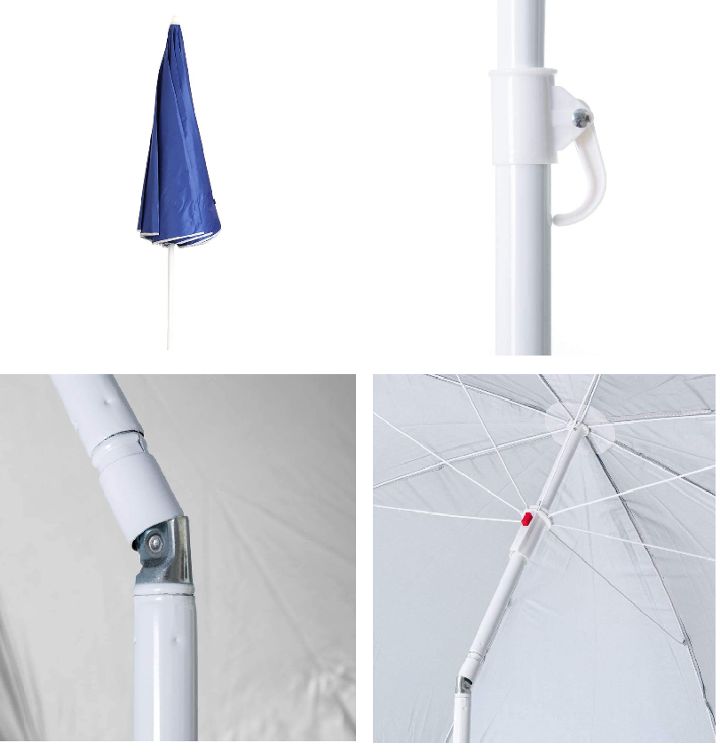 Parasol Jardín de Aluminio Sombrilla Playa grande 300cm Sombrilla Plegable Antiviento Raya Blanco - 2