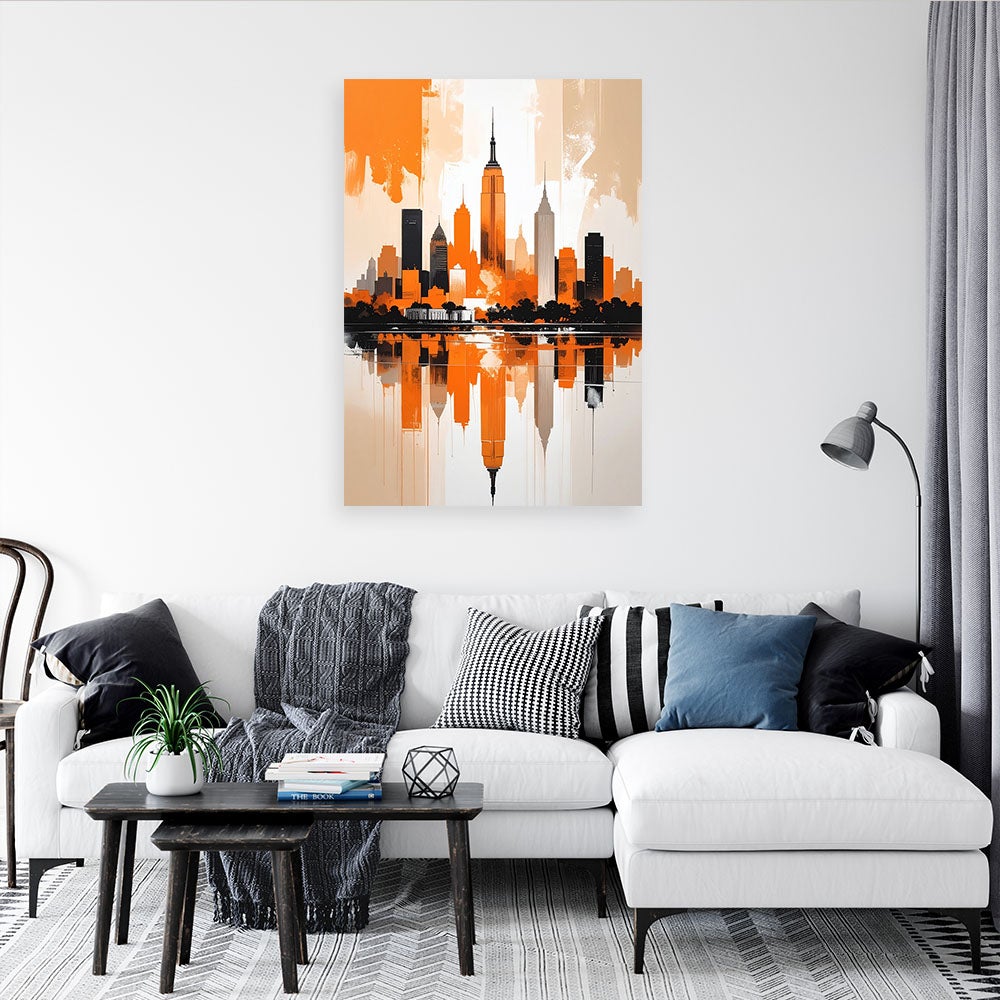 Obraz nowoczesny do salonu sypialni biura loftu, Pomarańczowe Miasto Budynki 80x120 - 2