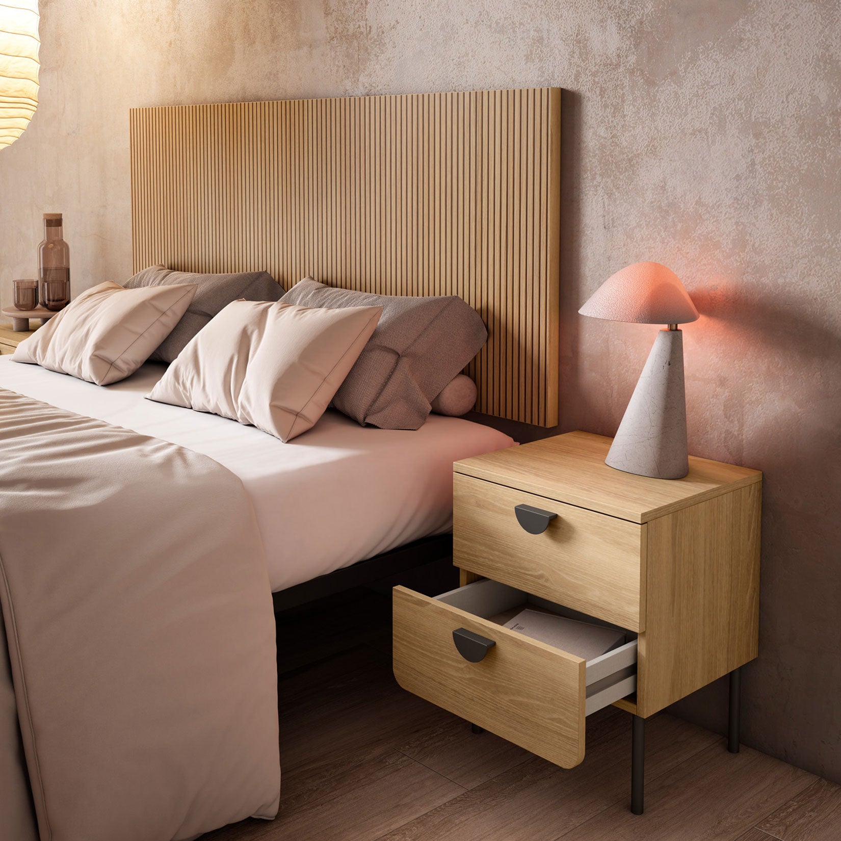 Cabecero TOKYO de melamina, de Herdasa, 67x160x3, efecto vallado roble - 3