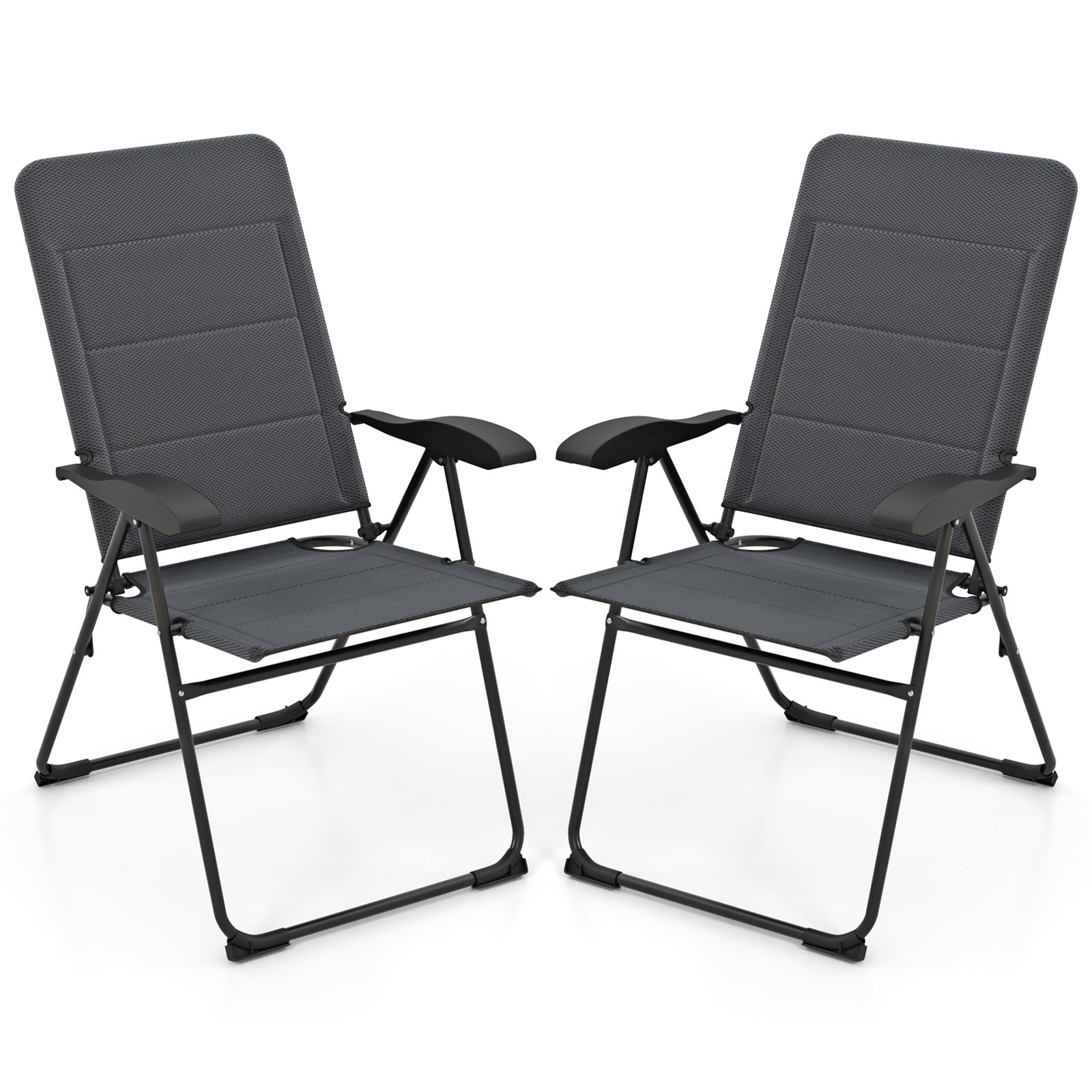 Zestaw 2 krzeseł ogrodowych, składane krzesła z 7-stopniową regulacją oparcia, składane krzesła balkonowe, wysokie oparcie, oddychające, wyściełane