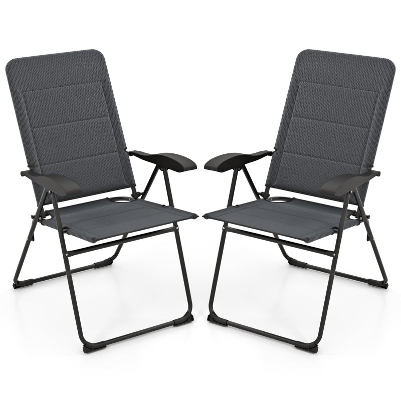 Zestaw 2 krzeseł ogrodowych, składane krzesła z 7-stopniową regulacją oparcia, składane krzesła balkonowe, wysokie oparcie, oddychające, wyściełane