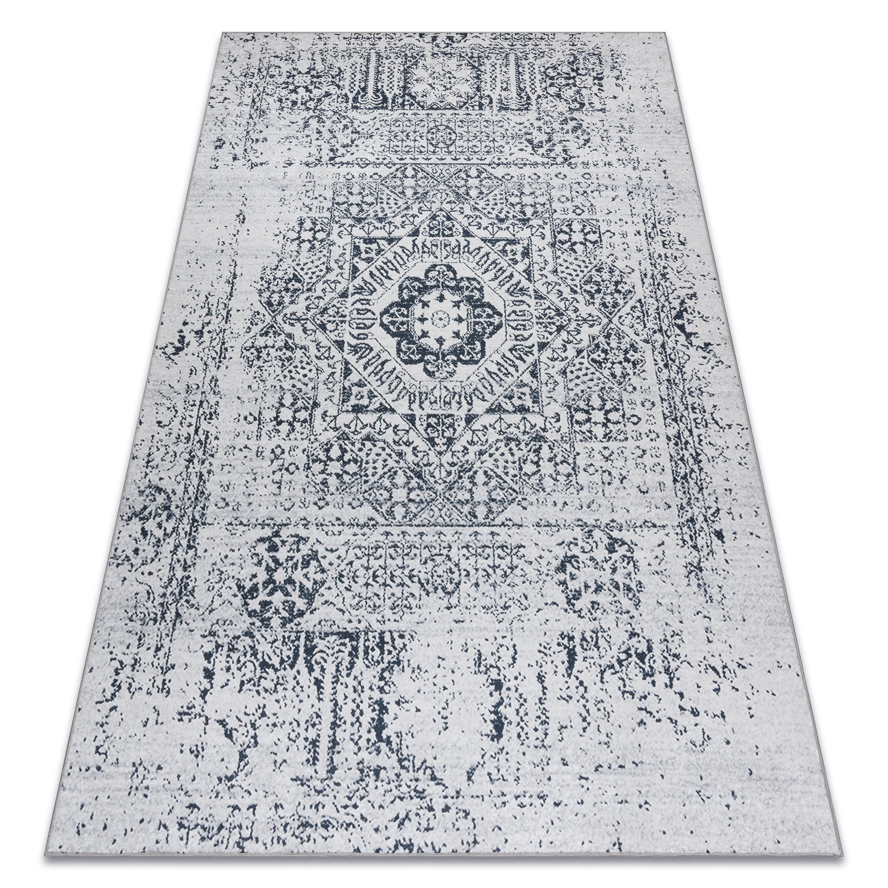 Dywan do prania ANDRE 1072 Rozeta, vintage antypoślizgowy - biały / czarny 120x170 cm