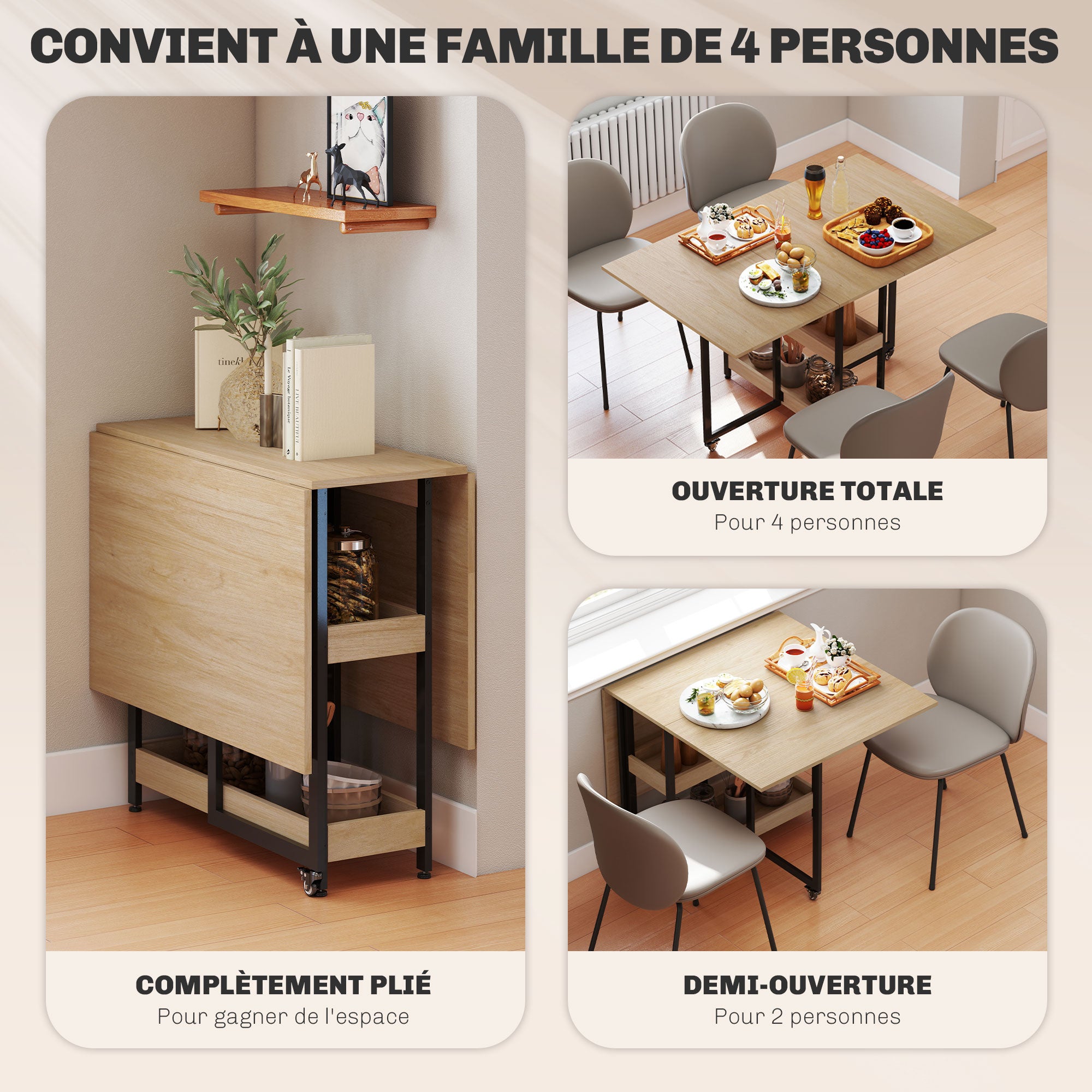 Table à manger pliante Panneau de particules HOMCOM - 4