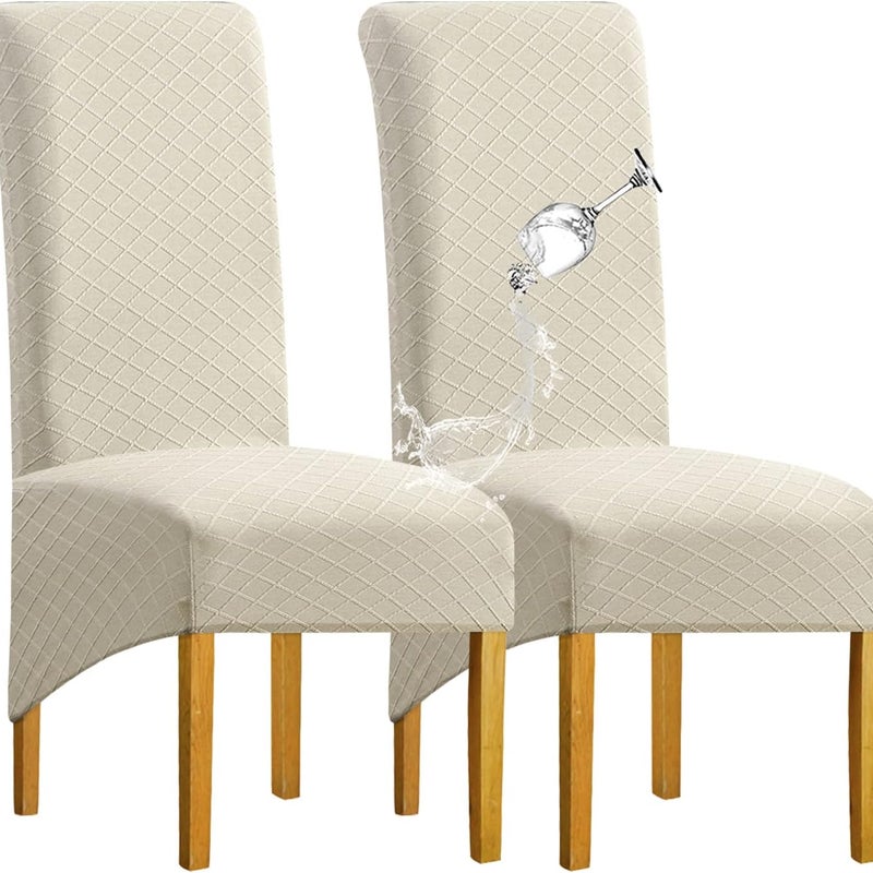 Pokrowce na krzesła do jadalni Diamond Lattice Stretch Waterproof XL, z wysokim oparciem ze spandexu, duże (beżowe, 2 sztuki)