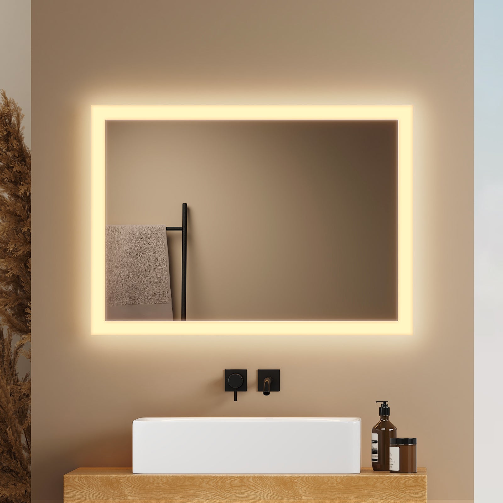AICA Miroir lumineux ovale 60 x 90cm, dimmable + anti-buée + mémoire
