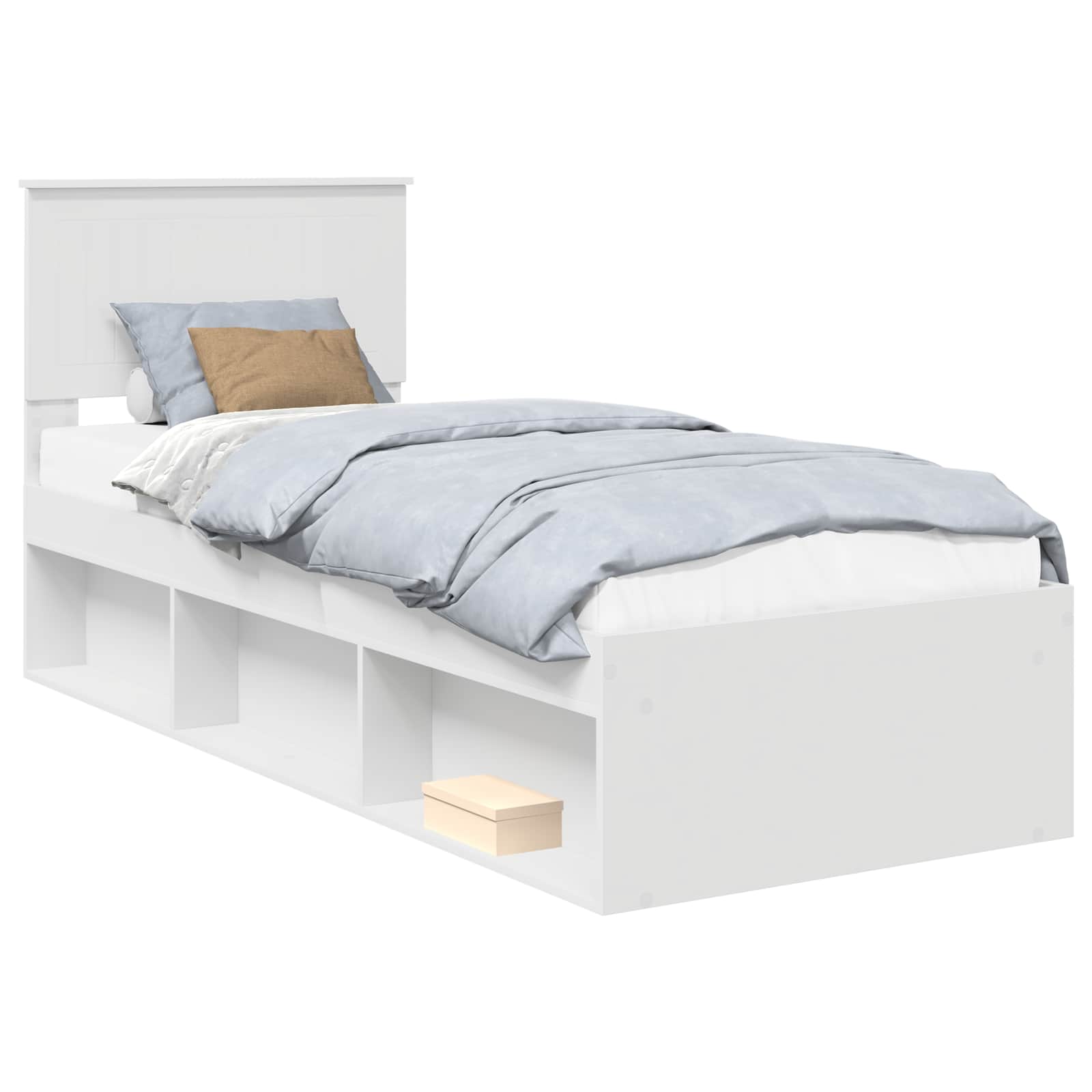 Cadre de lit avec tête de lit en pin massif blanc pour la chambre, 75 × 190 cm - 2
