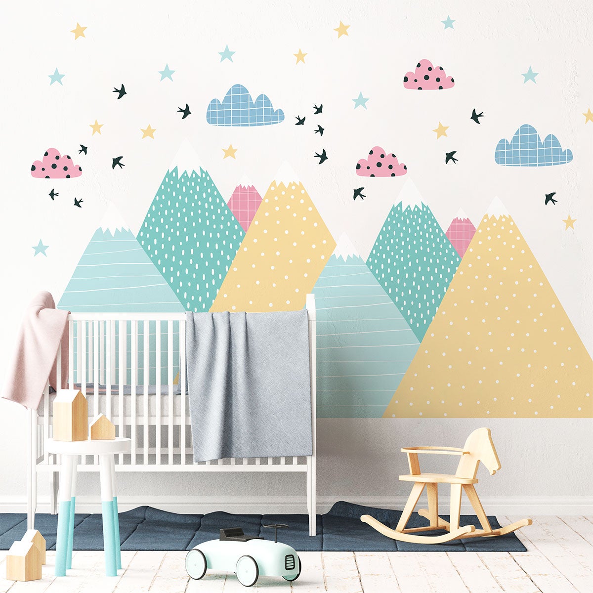 Vinilo niño escandinavo de montaña donika - adhesivo de pared - revestimiento sticker mural decorativo - 90x135cm - 6