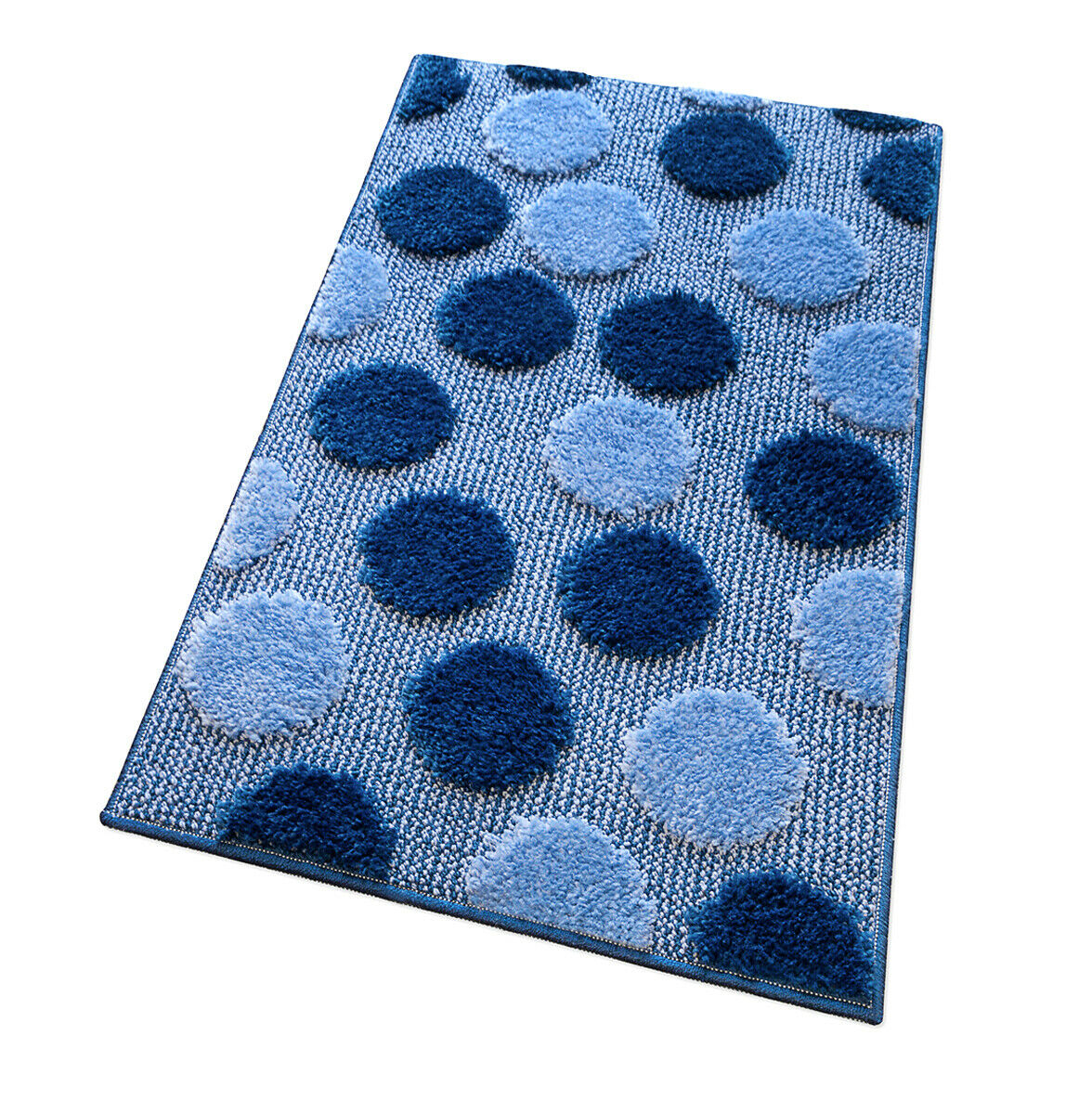 Alfombra de baño 50x110 cm para ducha pie de cama moderna suave antideslizante absorbente shaggy lunares azul