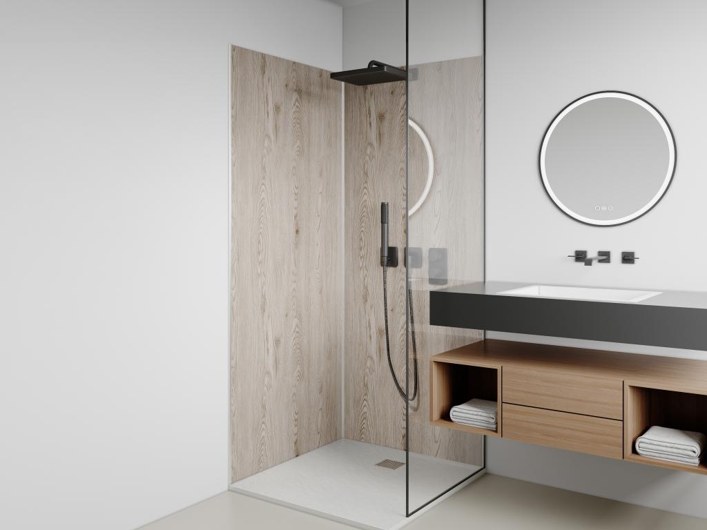 NORDIC STYLE TEAK Panca in legno per doccia e spa, con ripiano, per interni ed esterni, colore naturale, 45,7 cm