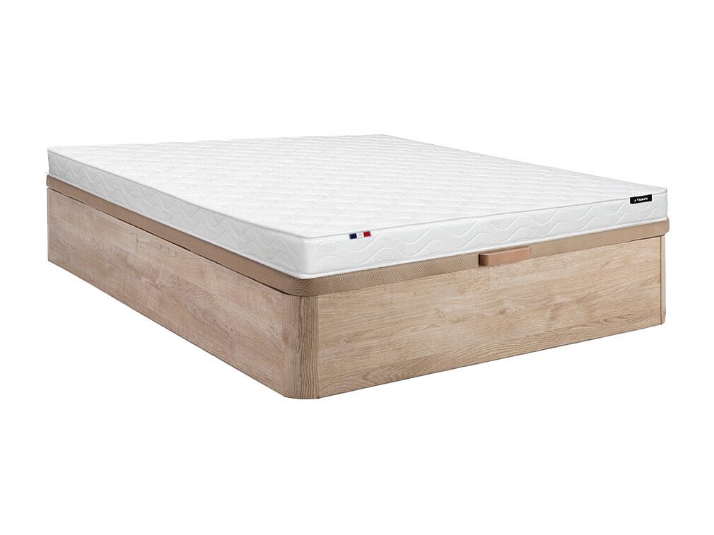 Zestaw 140 x 190 cm stelaż ze skrzynią naturalny jasny + materac piankowy o grub. 15 cm - ZEUS marki YSMÉE
