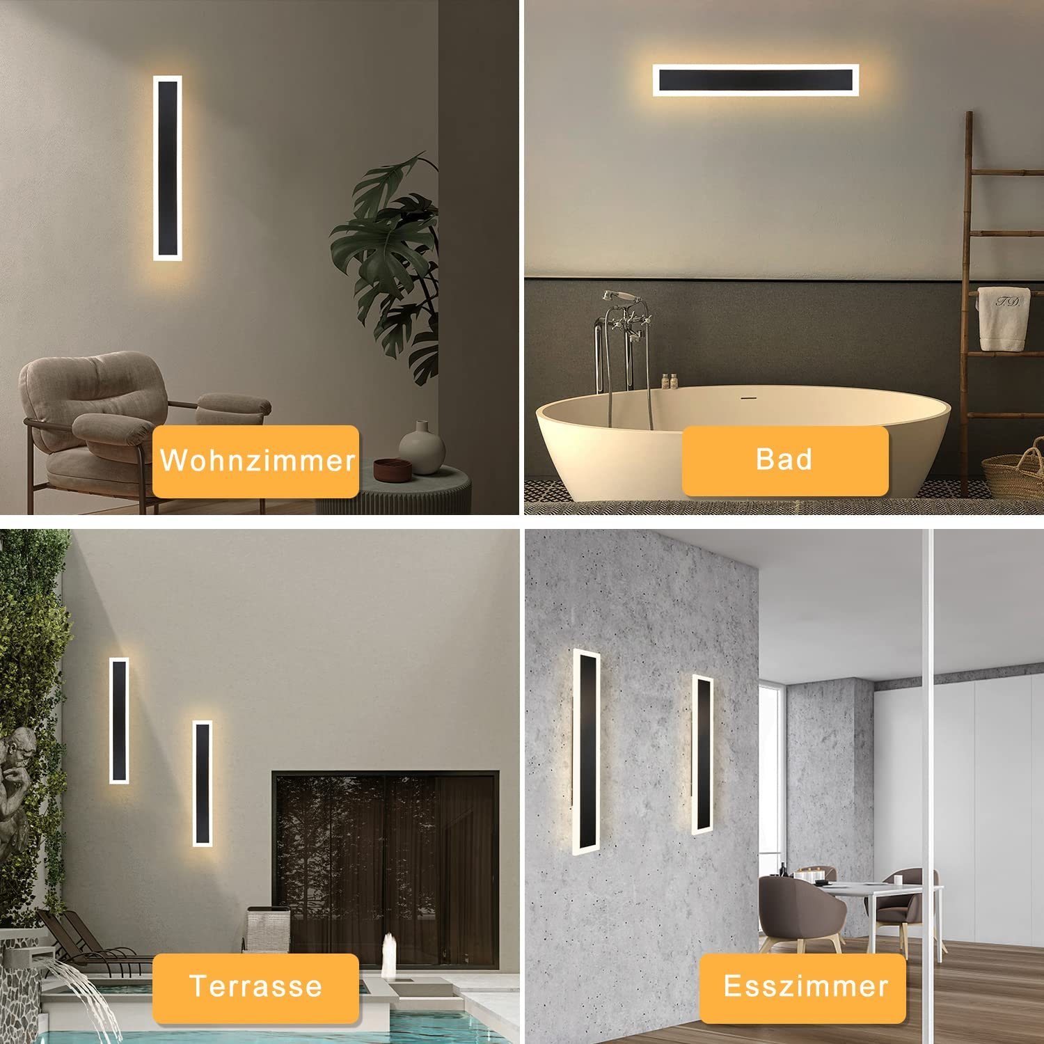 NETTLIFE Kinkiet zewnętrzny LED: kinkiet wewnętrzny o długości 50 cm, 10 W, czarny kinkiet, 3000 K, nowoczesna lampa zewnętrzna IP65 - 3