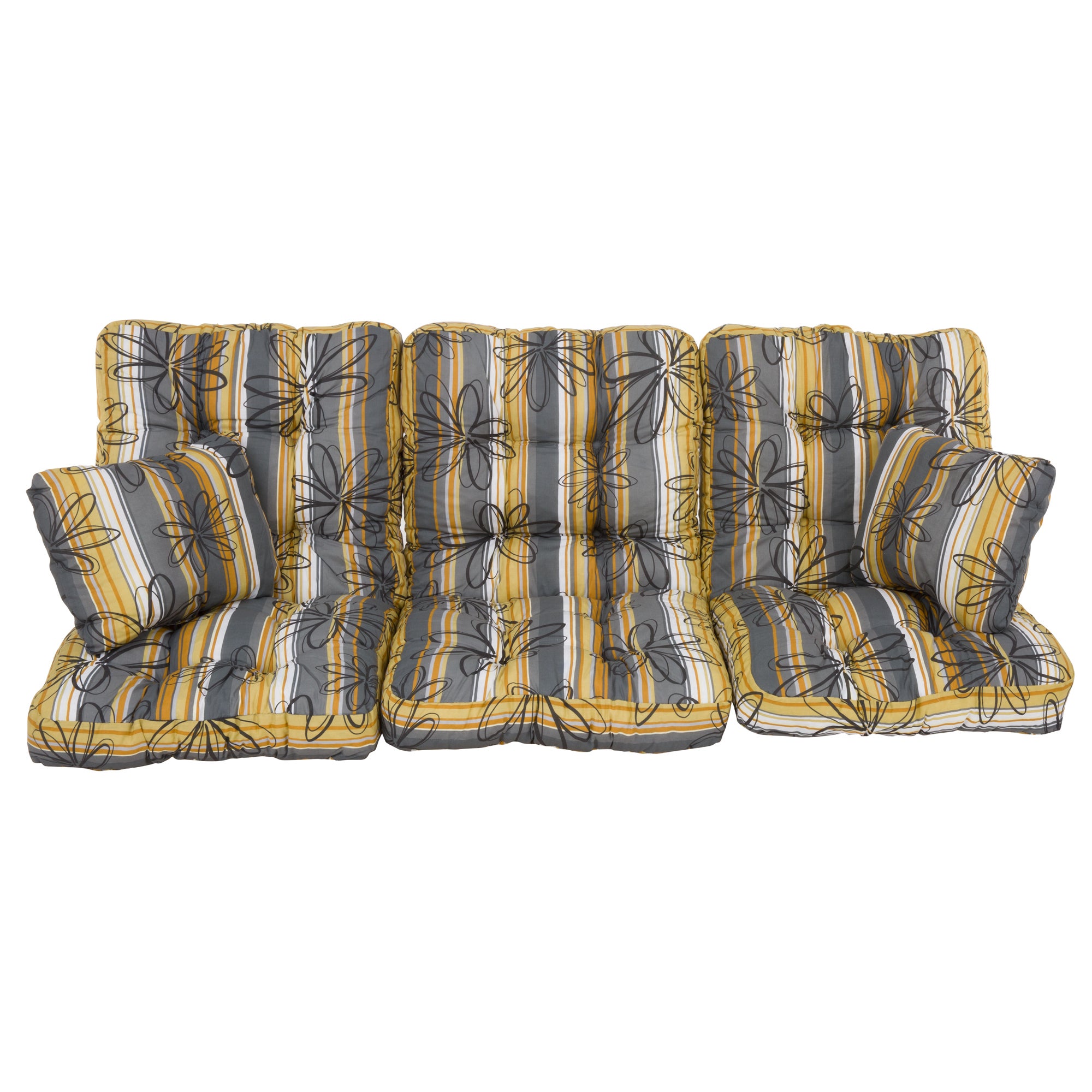 Poduszki na huśtawkę 170 cm Celebes żółto-szare pasy z kwiatowym akcentem Patio