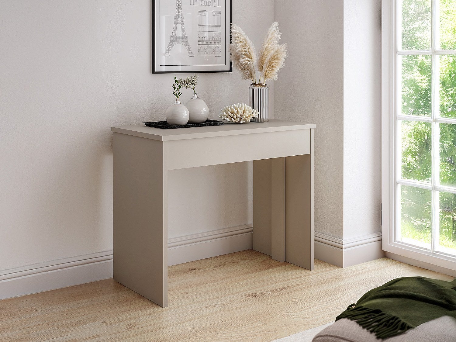 Stół konsolowy rozkładany na 12 osób – 6 wkładek – Beżowy – ONEGA