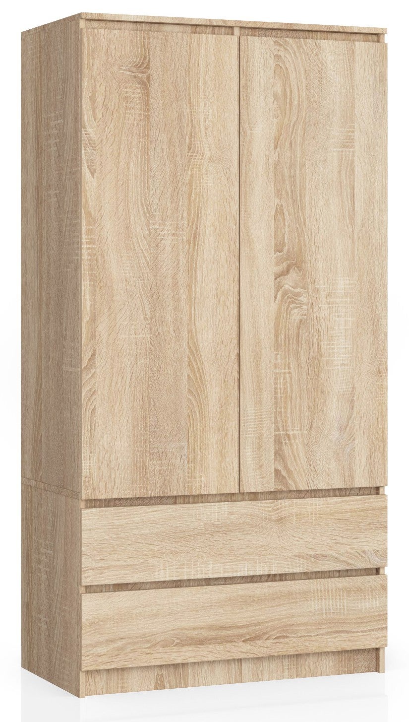 Szafa AKORD S90 Dąb Sonoma 90 cm 2 drzwi 2 szuflady kolor Dąb Sonoma mat 4 półki 90x51x180 cm