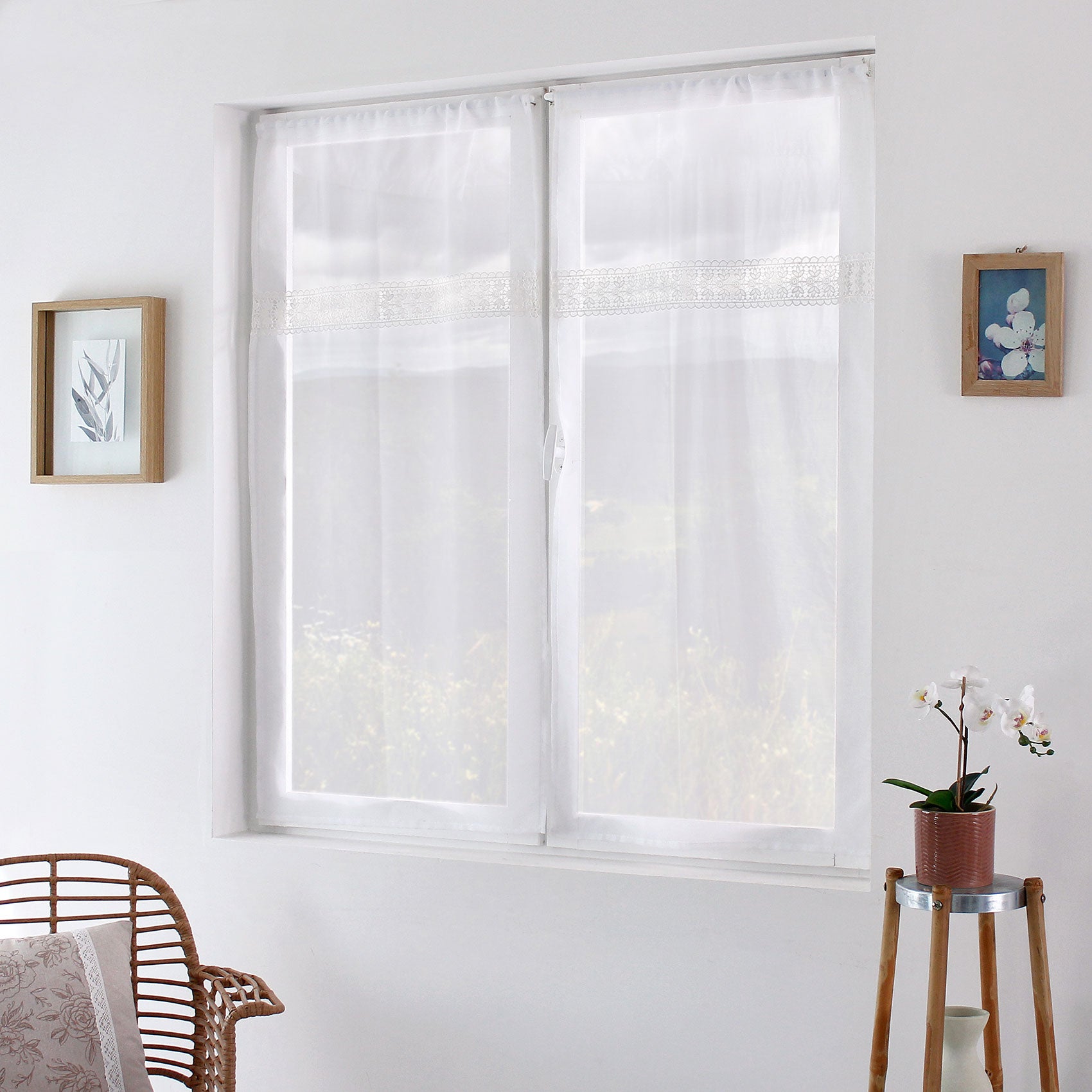 Paire De Brises-bise Stof Monna - 60x120cm - 100% Polyester Rouge - Intimité Et Lumière - Prêt à Poser