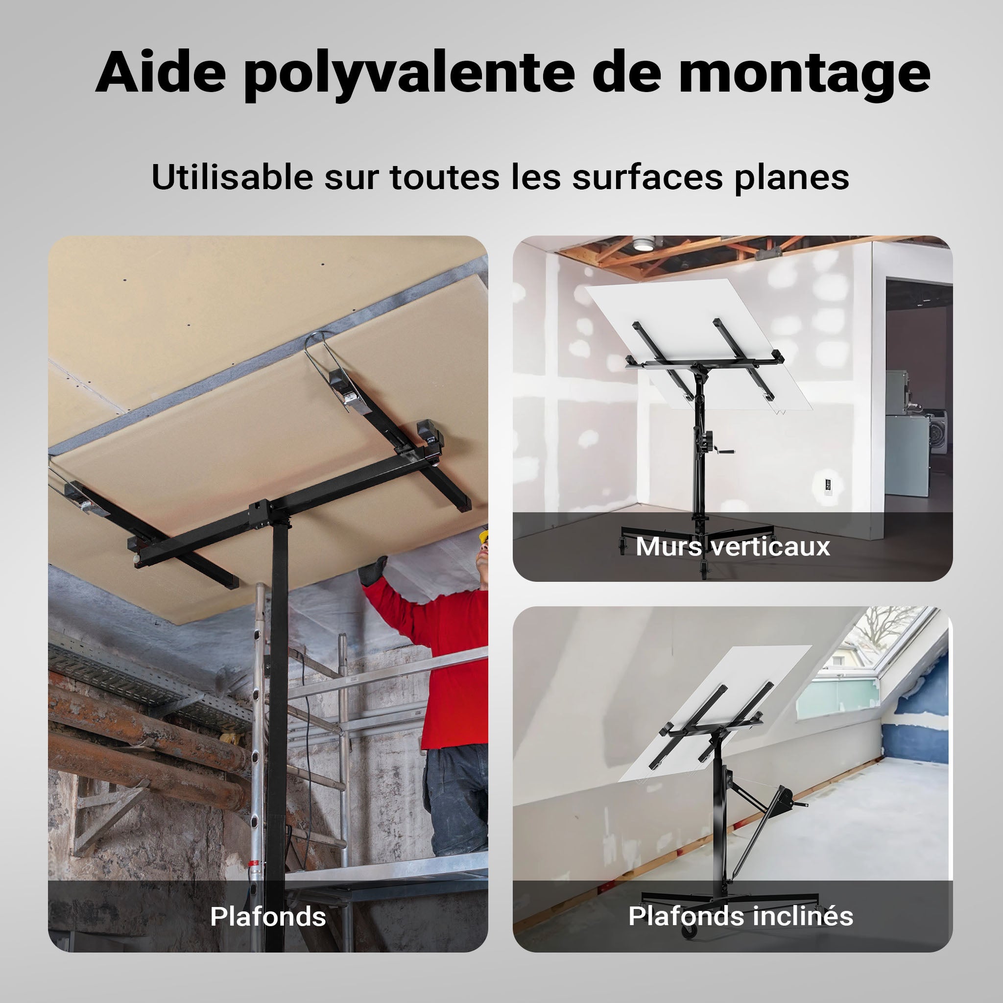 Lève-panneaux XXL Panneaux placoplâtre - Hauteur 140-350cm / Charge max 68 kg / Angle d'inclinaison 60° / 3 roulettes - Lève-plaque Monte… Wiltec - 8