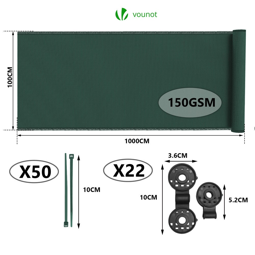 Brise vue occultant en HDPE 150g/m² 1x10m avec attaches de fixation vert VOUNOT® - 2