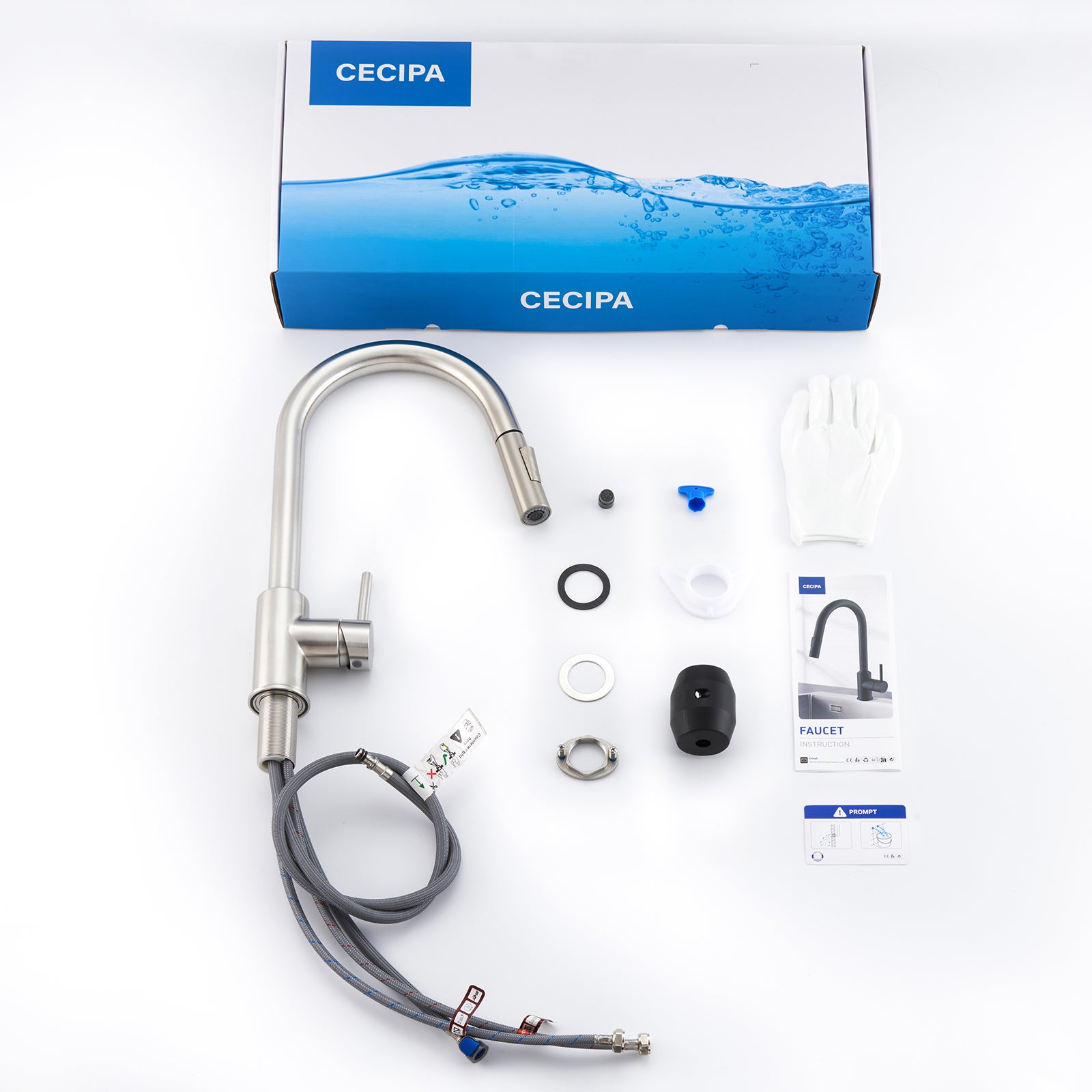 Cecipa max Mitigeur de Cuisine avec Douchette Extractible - en Acier Inoxydable Brossé Mitigeur Cuisine d'Évier - 2 modes de sortie d'eau,EU Modèle - 6