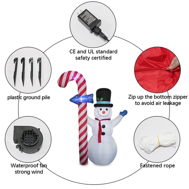Pupazzo Di Neve Gonfiabile Di Natale PARAYOYO – 180 Cm Alto, Con Bastoncino Di Zucchero, Luci LED, Per Esterni