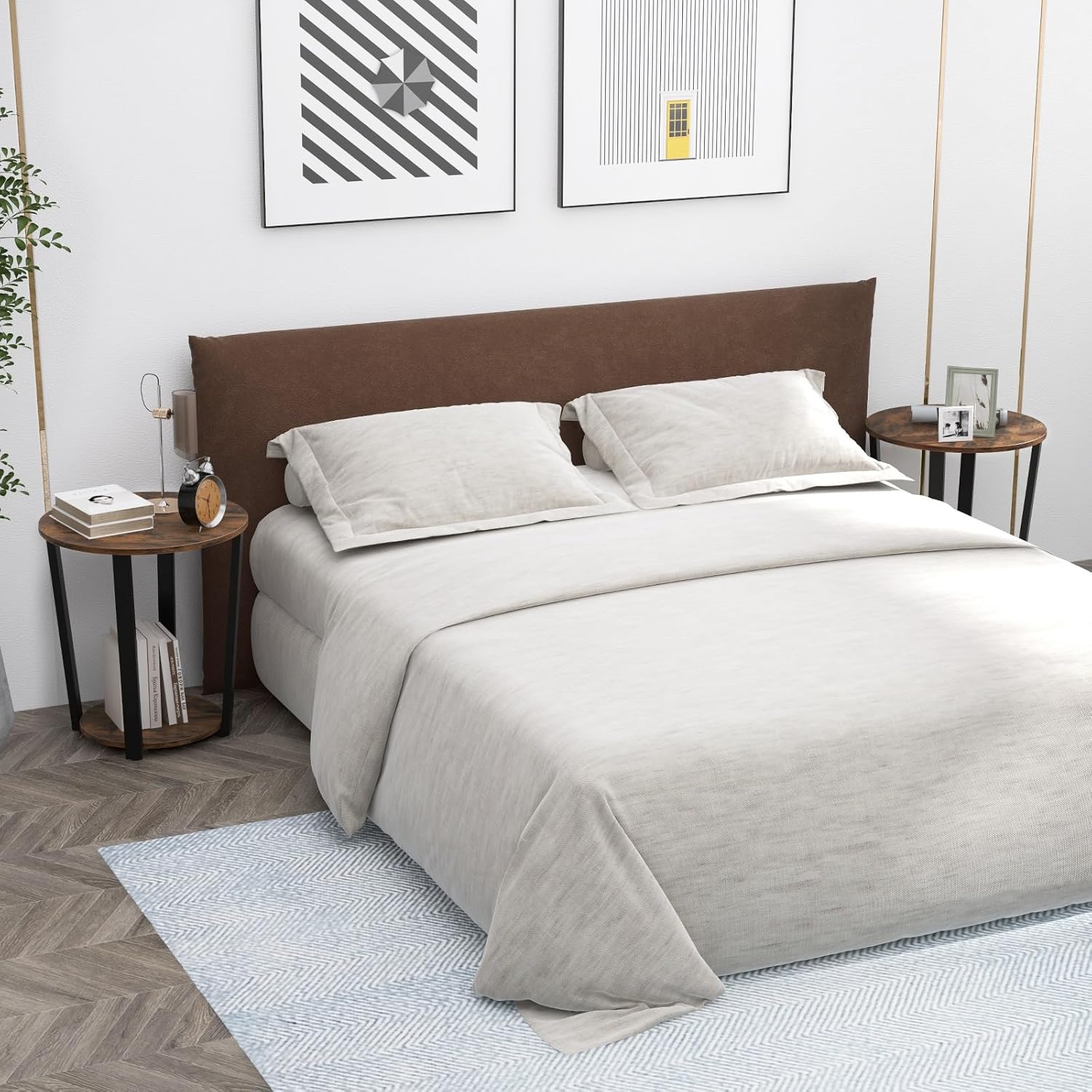 Bout de Canapé Rond à 2 Niveaux, Table d'Appoint avec Etagère de Rangement, Cadre en Métal, Style Industriel, Table Compacte(Marron Rustique) - 4