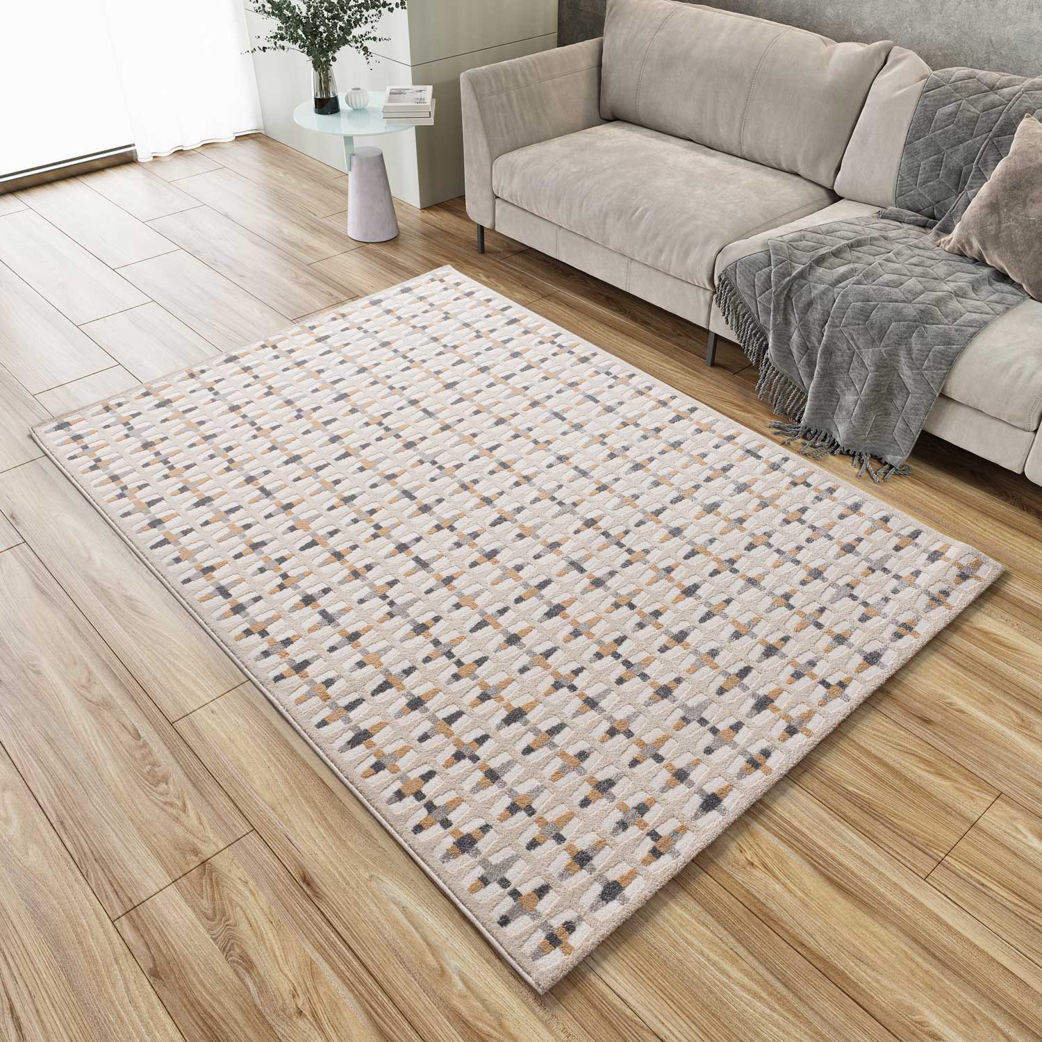 Prostokątny wielokolorowy dywan do wnętrz 80 x 150 cm BARESA z geometrycznym tłoczeniem - ATTICGO