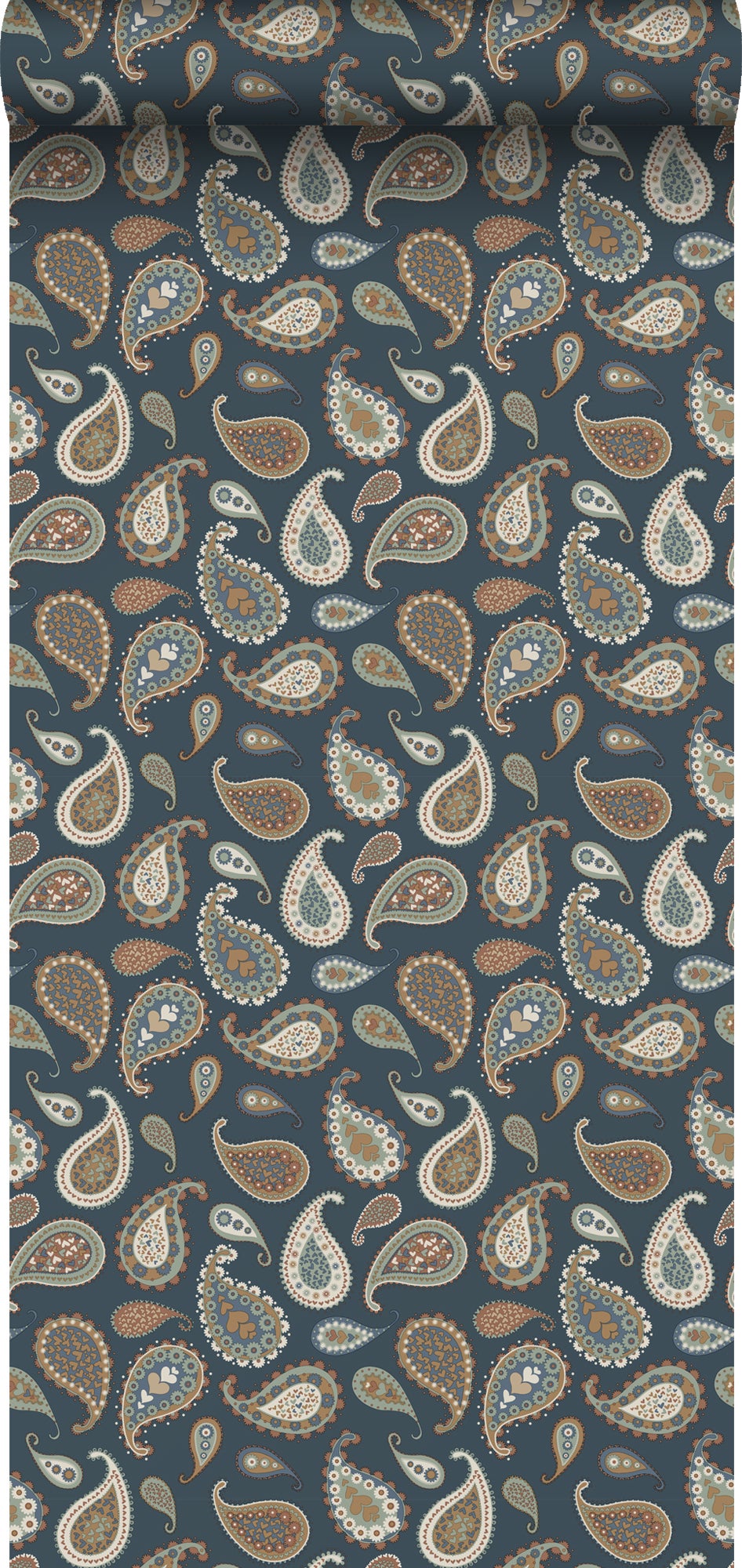 Tapeta paisley ciemnoniebieskim,beżowymImiętowej zieleni - 50 x 900 cm - ESTAHOME