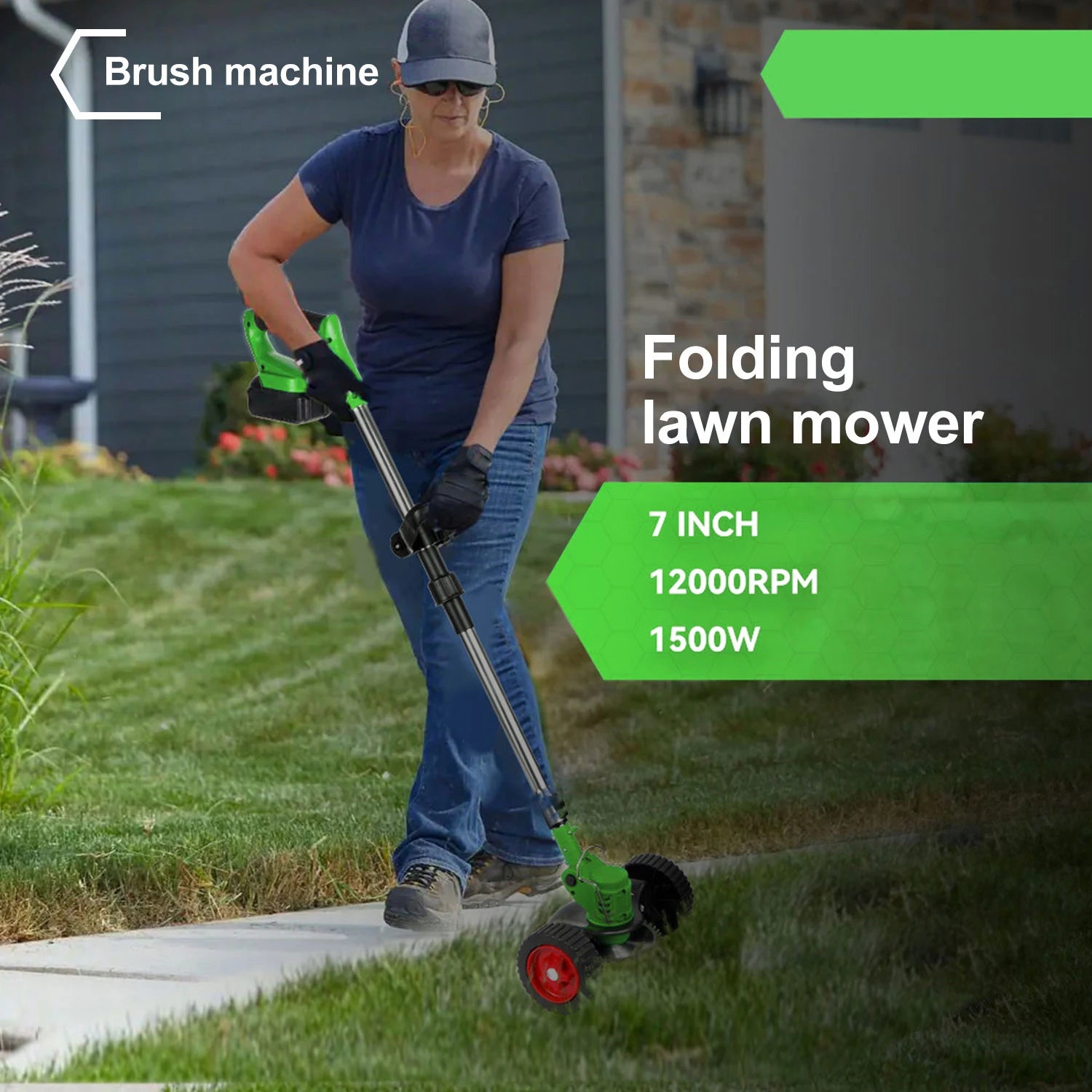 Tondeuse à gazon électrique sans fil 1500W, 12000 tr/min, pliable et réglable, Outils de taille de jardin avec 3 types de lames et 1 batterie - 2