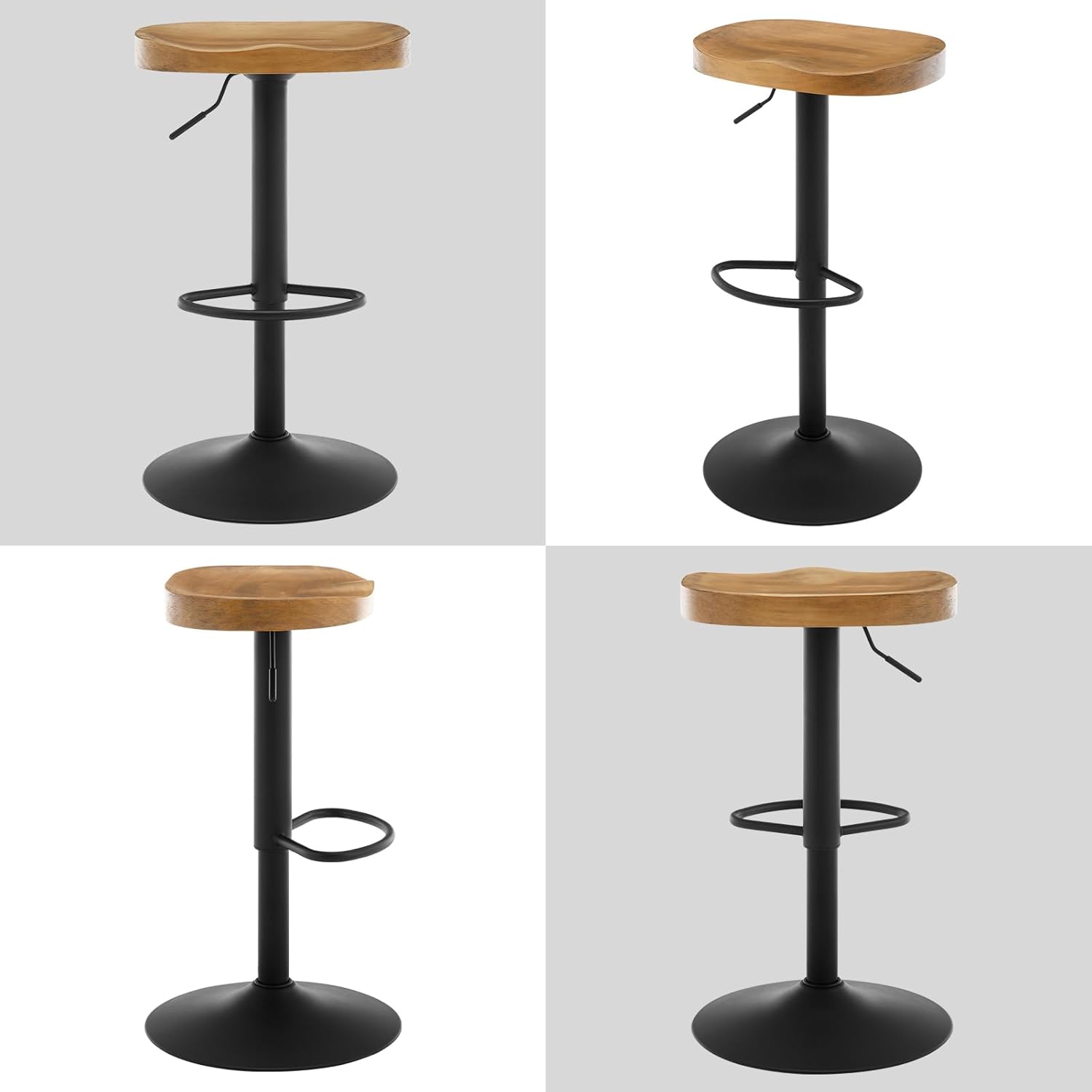 Lot de 2 Tabouret de Bar WOLTU, Chaise de Bar, Tabouret Haut en Bois, Cadre en Métal, Réglable en Hauteur, Pivotant à 360°, Chêne foncé - 7