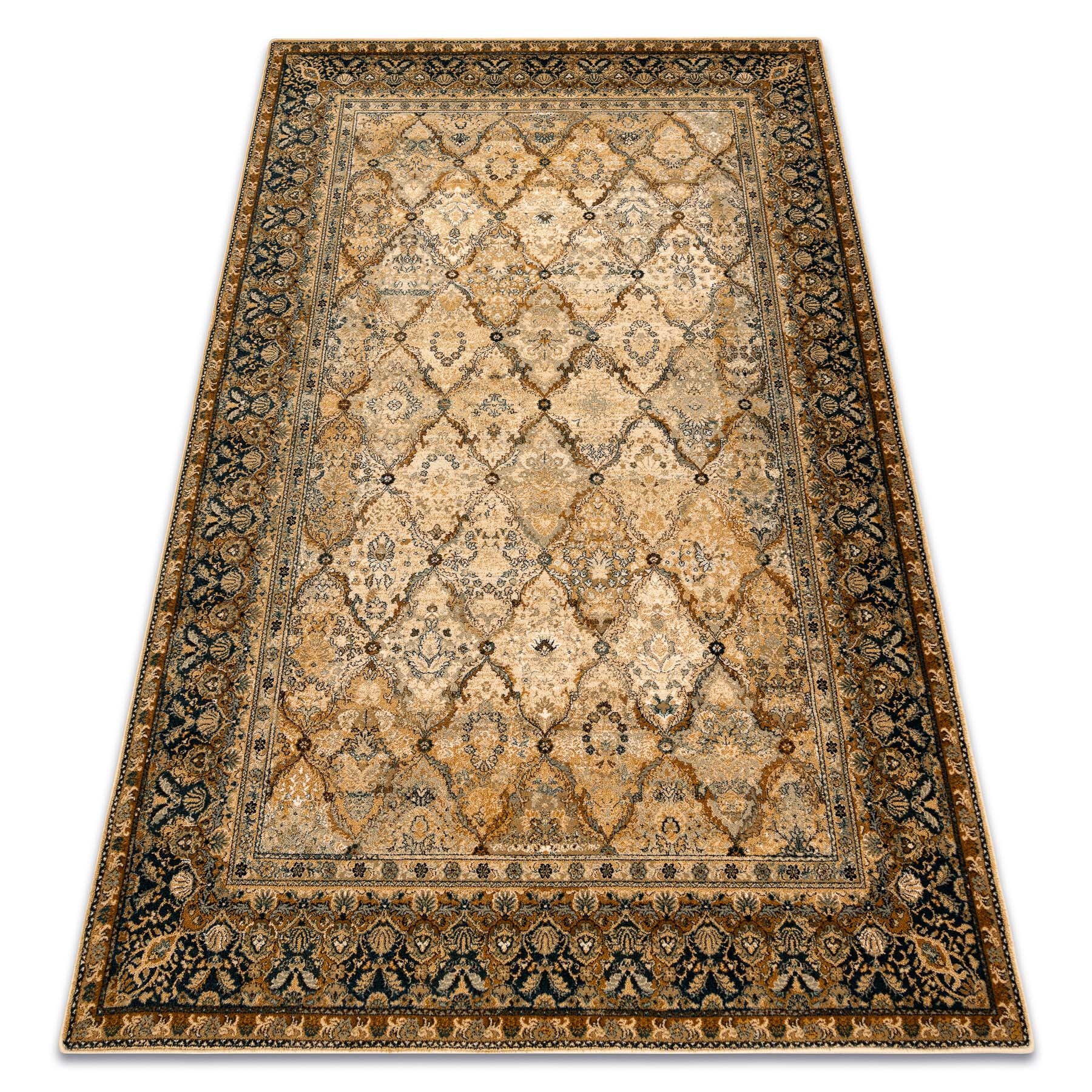 Dywan wełniany OMEGA Grenada Ramka, romby, orientalny - koniak 170x235 cm