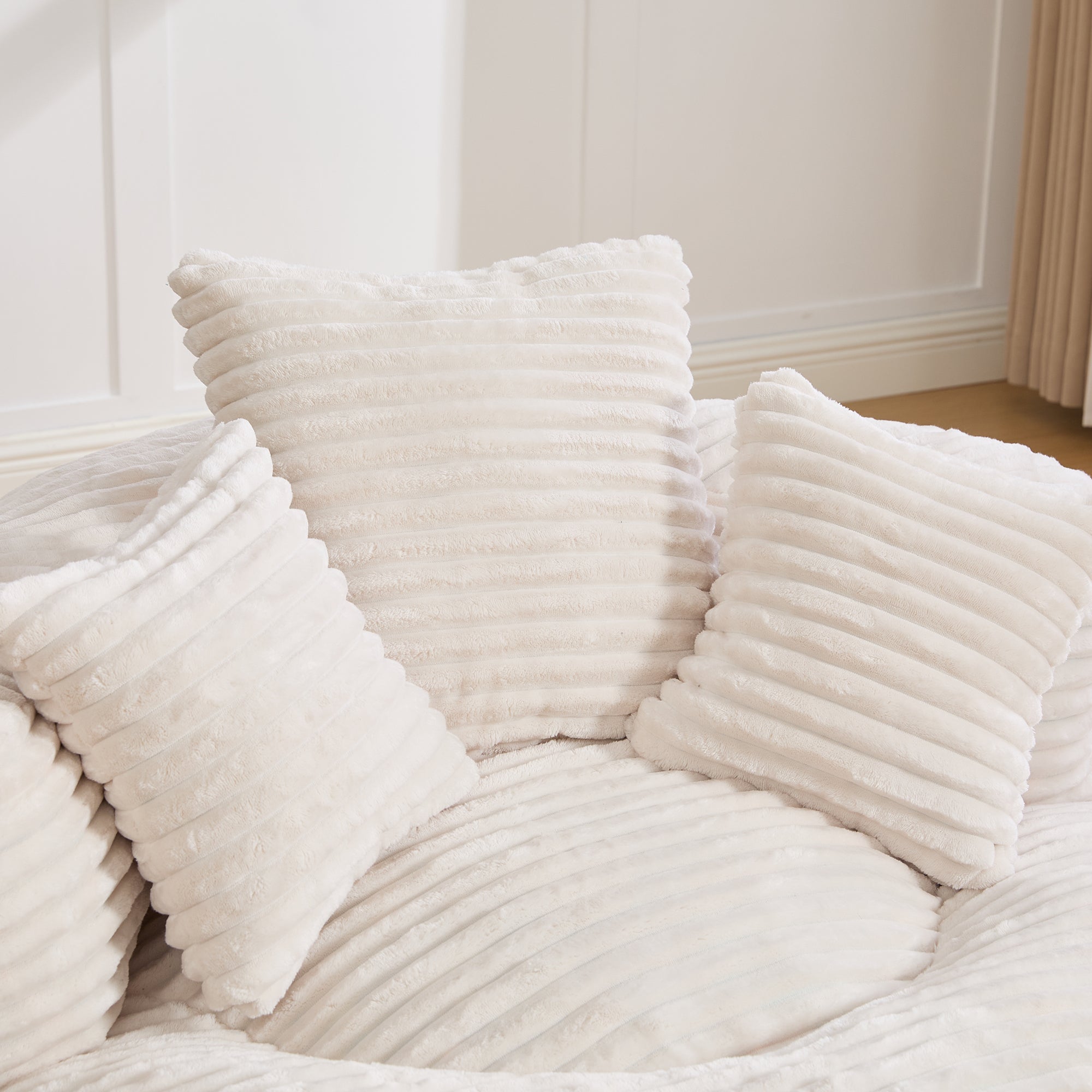 Fauteuil poire en velours côtelé, grand modèle, ultra moelleux, 3 coussins inclus, confortable pour adultes et enfants - Soufflé - 5