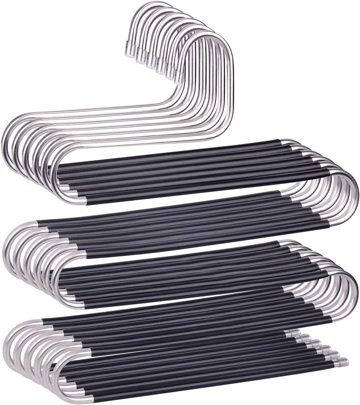 (Czarny) Zestaw 6 wieszaków w kształcie litery S ze stali nierdzewnej, antypoślizgowych, do spodni, dżinsów, szalików i spodni.