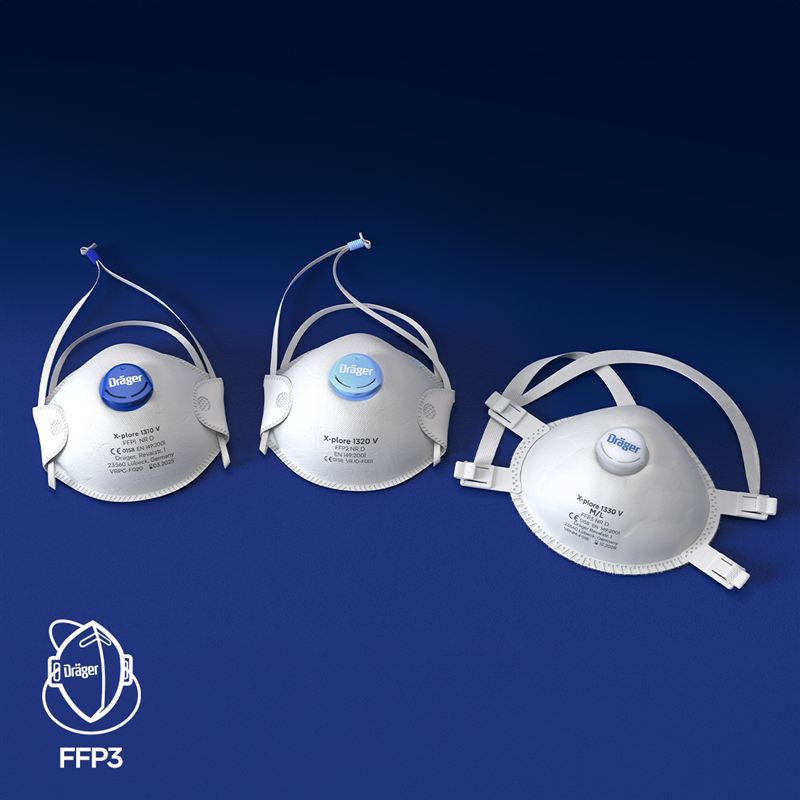 Dräger X-plore 1330 V Lot de 5 Masques de Protection respiratoire FFP3 Anti-Particules jetable Contre la poussière, Les Particules Fines, Taille S/M - 6