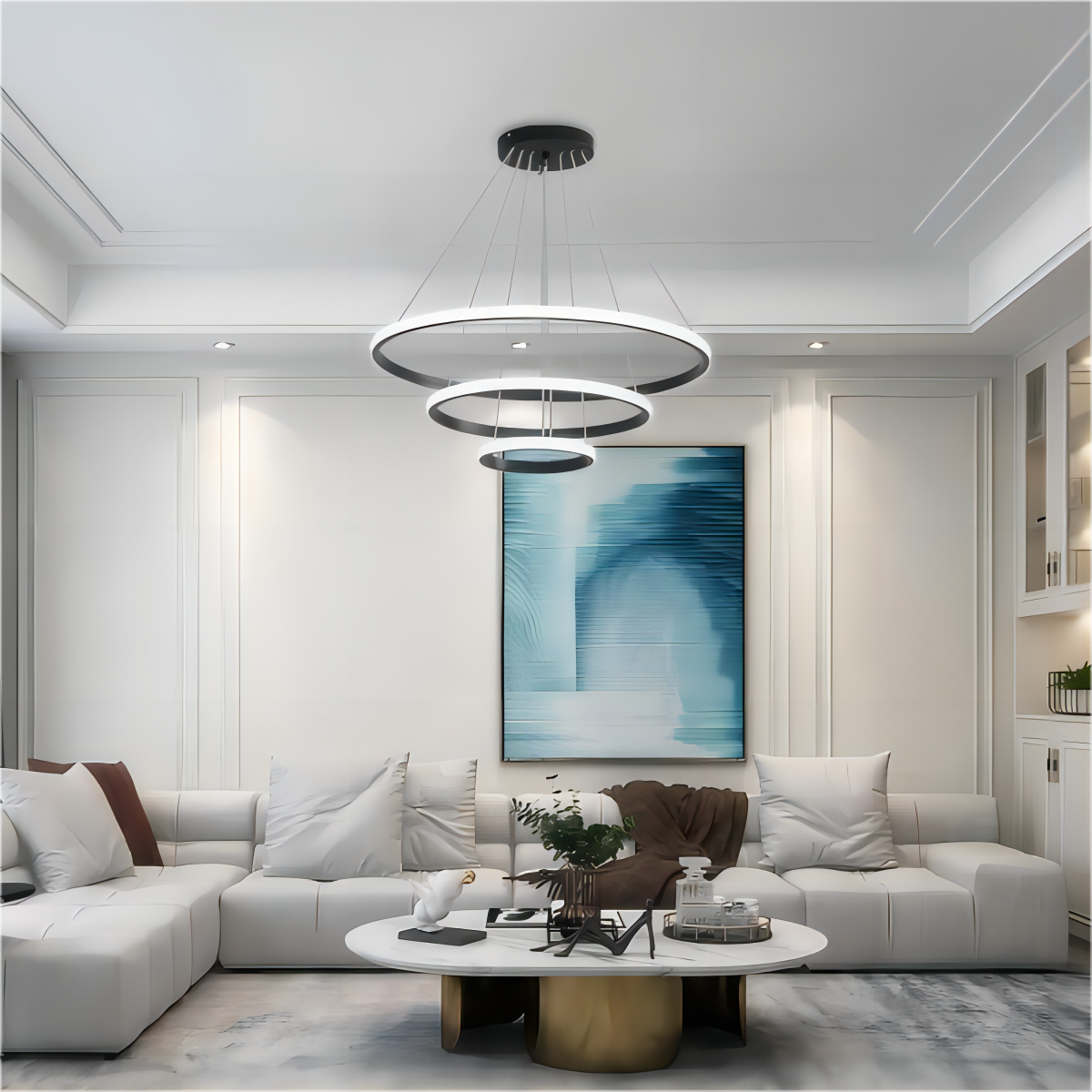 Suspension Lustre LED 76W Aiskdan, Noir, Aluminium, Dimmable, 60*60*85 CM, Pour Salon - 4