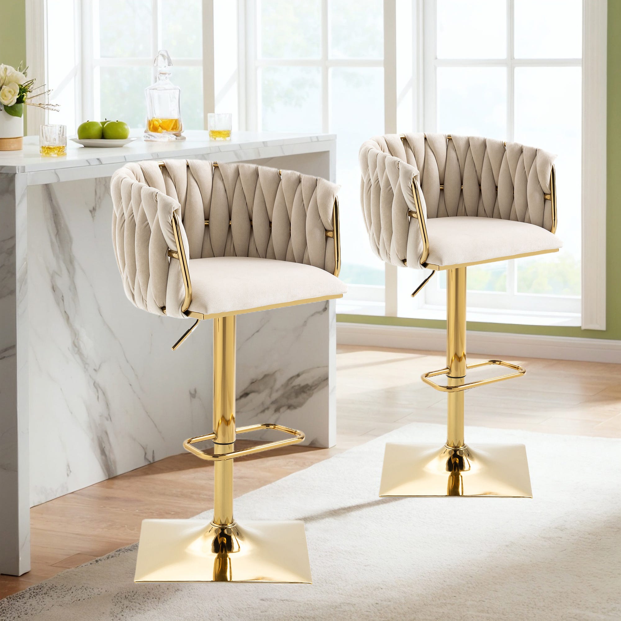 Set Di 2 Sgabelli Da Bar Regolabili - Pelle Microfibra, Girevoli, Con Schienale - Foto 6