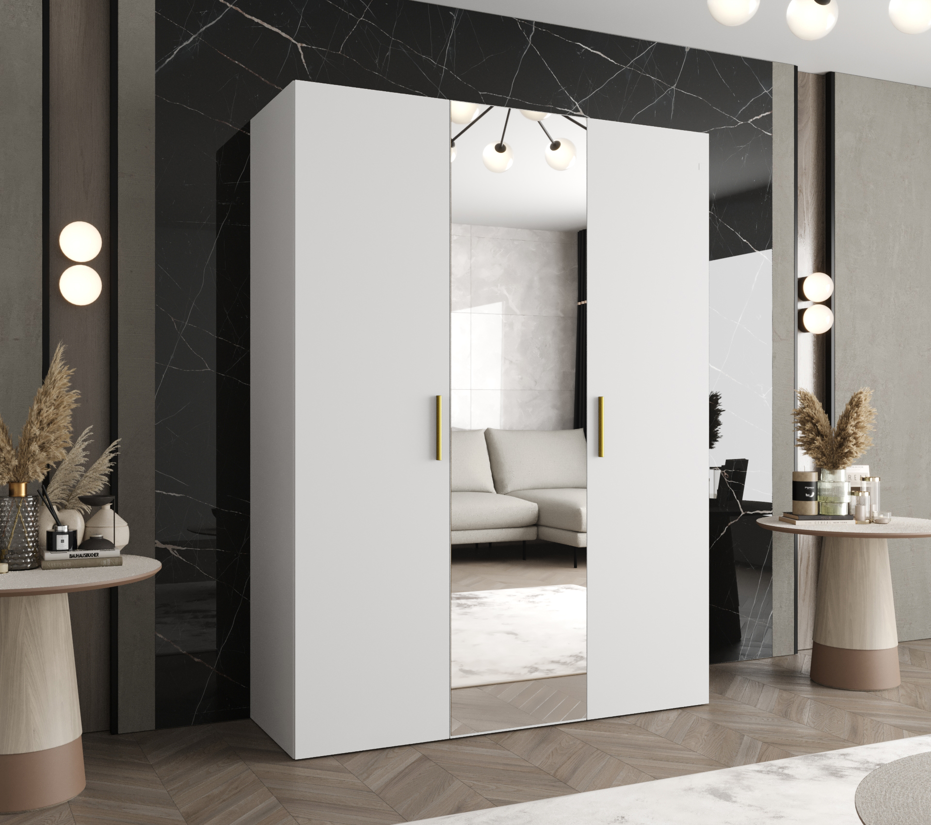 Szafa uchylna otwierana Bari 2 150 x 52 x 202 cm biały + u. złoty Abiks Meble - 2