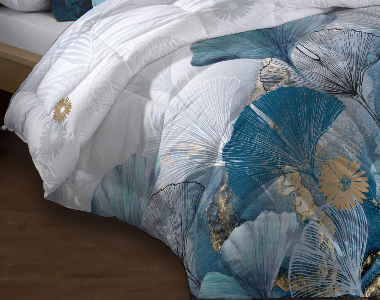 Couette microfibre 220x240 - Imprimée double-face - 550 grs/m2 - Ginko - 2