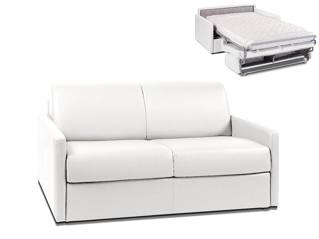 Kanapa 2-osobowa z ekspresowym mechanizmem rozkładania z ekoskóry CALIFE - Kolor: biały - Miejsce do spania: 120 cm - Materac 14 cm