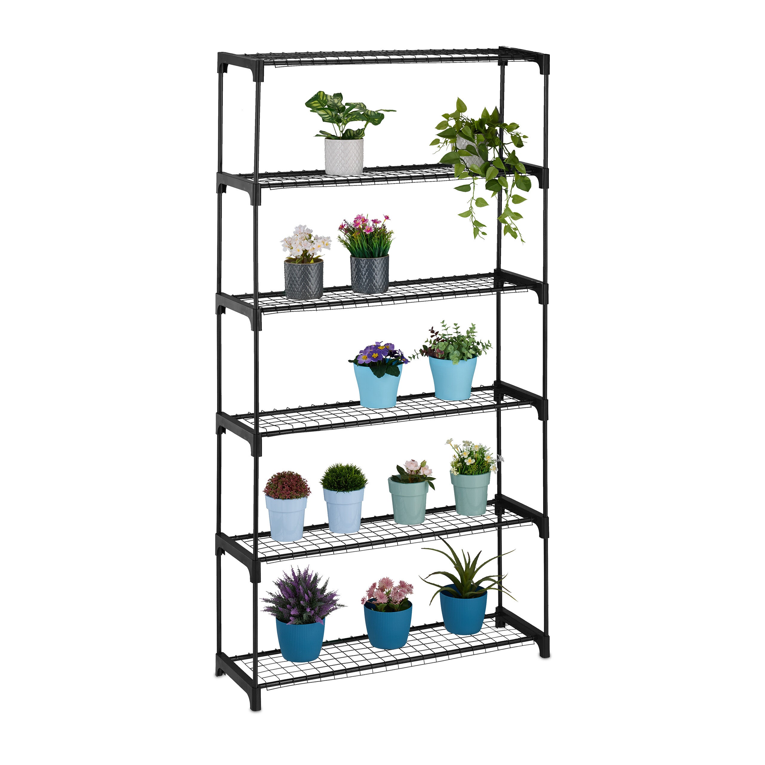 Relaxdays Étagère à Plantes 8 Niveaux – Support 9 Pots Métallique Noir, 142 Cm, Intérieur & Extérieur Abrité