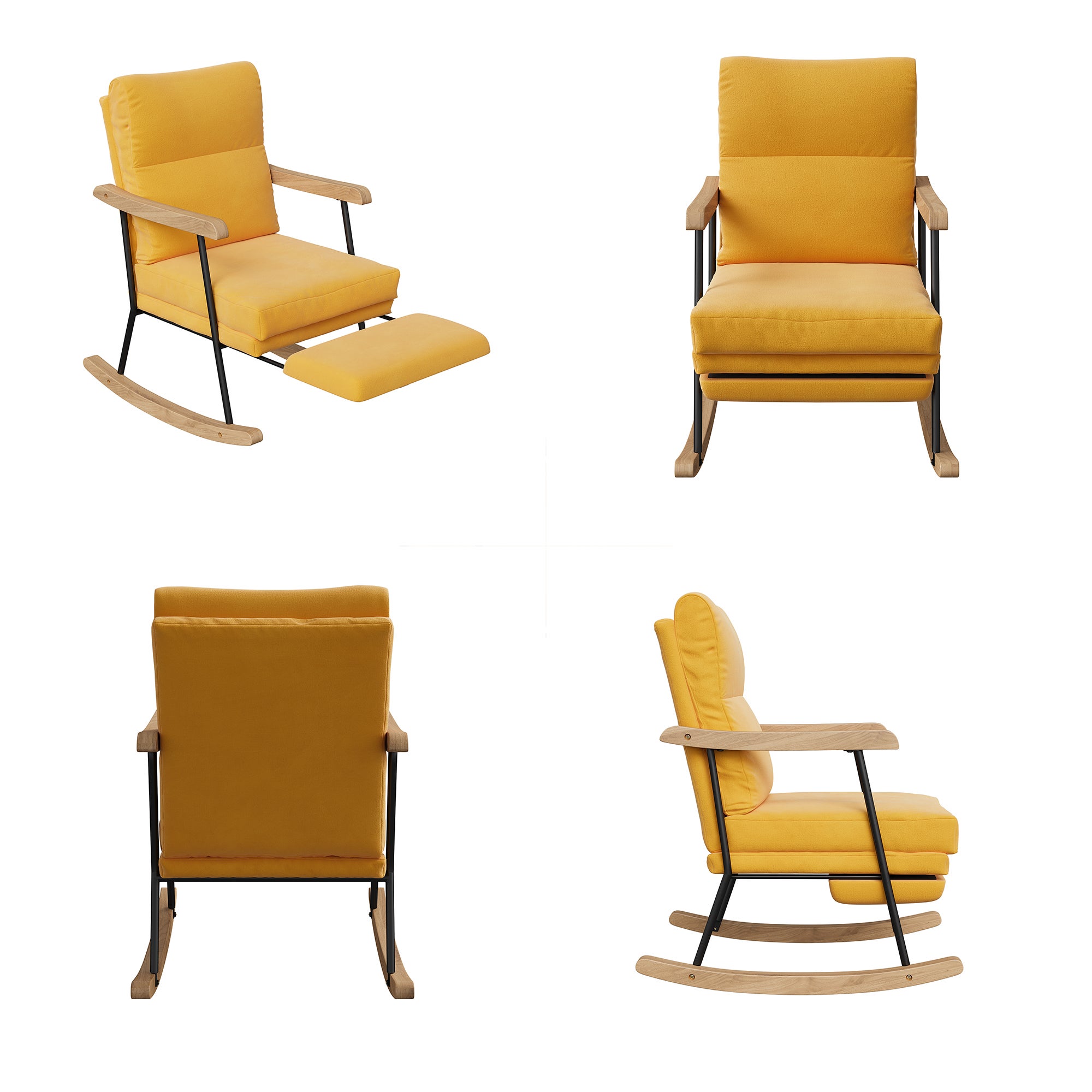 Fauteuil à Bascule, COZY, Symbiose entre Design Naturel et Confort Ergonomique, Fauteuil à bascule avec repose-pieds, Lin Jaune - 9