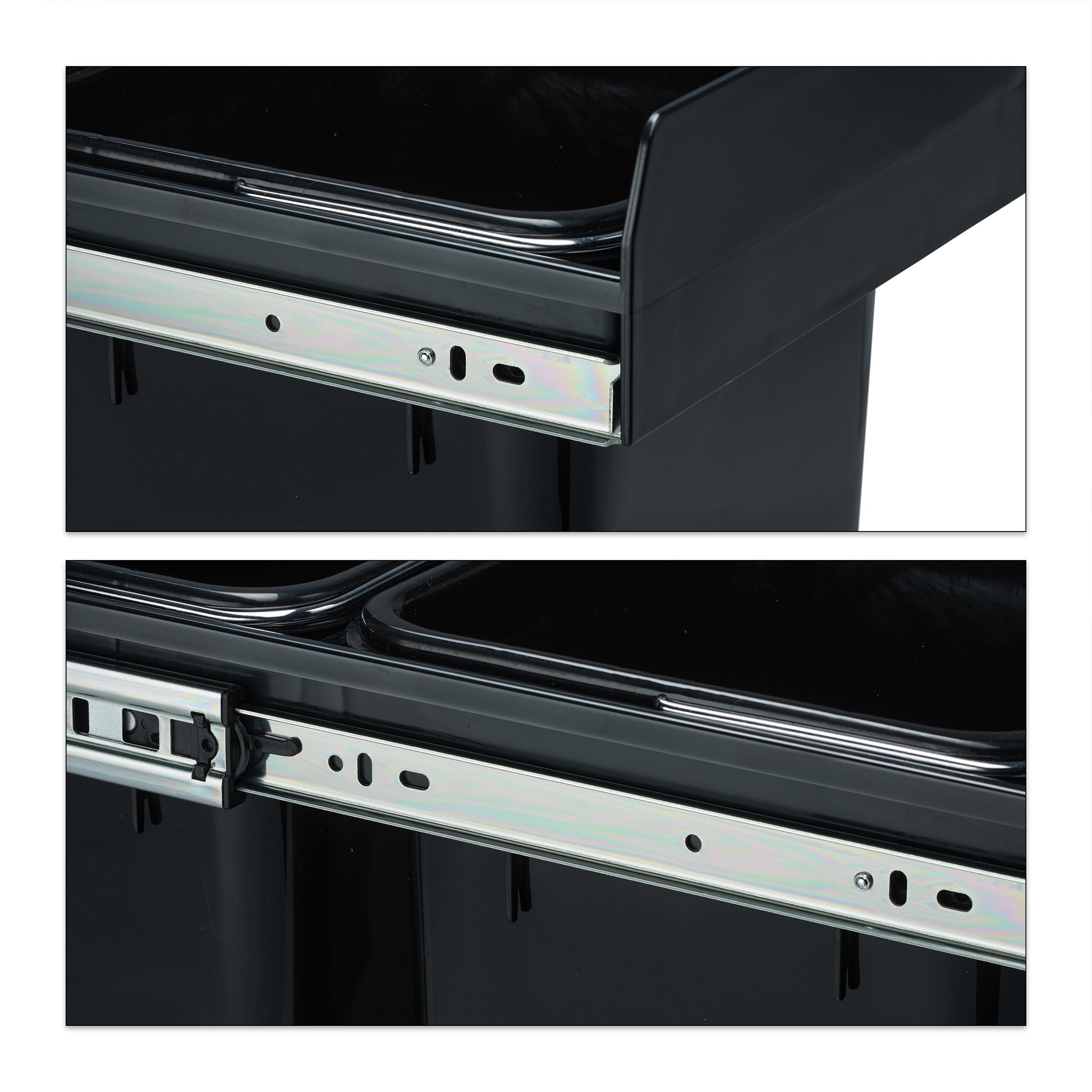 poubelle encastrable coulissante, 2 bacs, système de trie pour le sous-évier, 2x8 l, 35,5 x 25 x 47 cm, noir, Relaxdays - 7