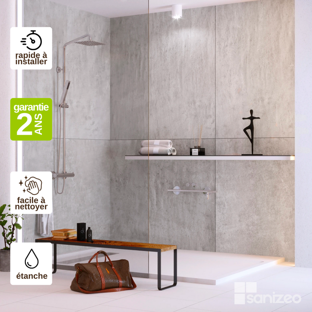 Kit 2 Panneaux Muraux Décoratifs de Douche - 120x120 cm - Ép. 4mm - Effet Béton - URBAN CONCRETE KOBERTIN