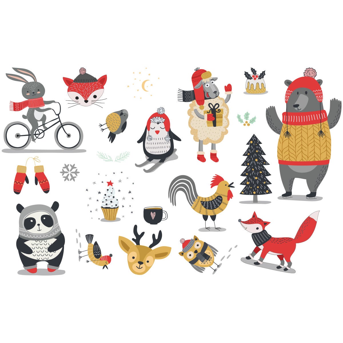 Sticker Noël animaux hivernales - Autocollants stickers adhésifs noël - décoration fêtes - 60x95cm - 5