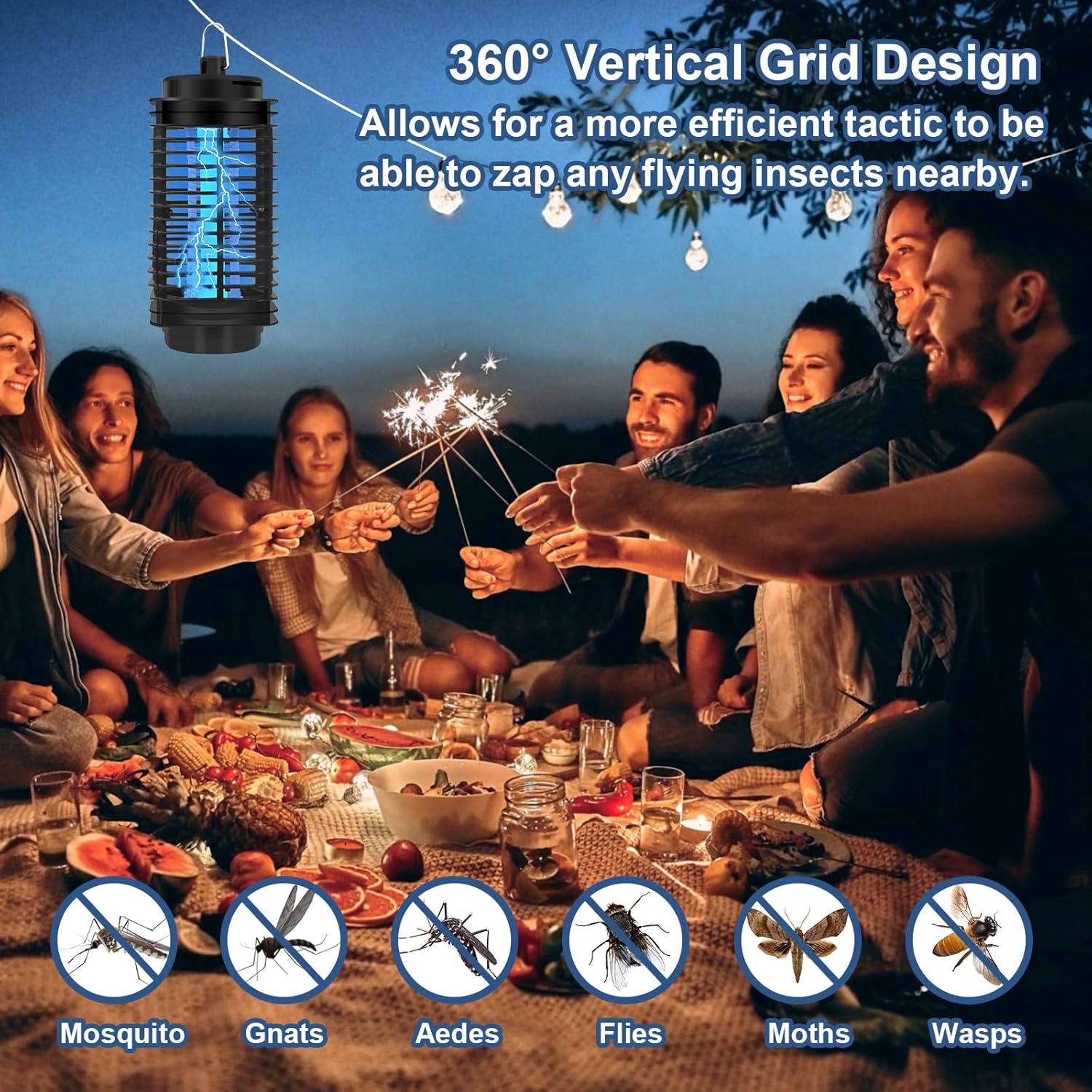 Lampe Anti Moustique UV Tue Mouche Electrique Intérieur et Extérieure, 360 ° Tueur D'Insectes Répulsif Anti Moustique Electrique-Noir - 2