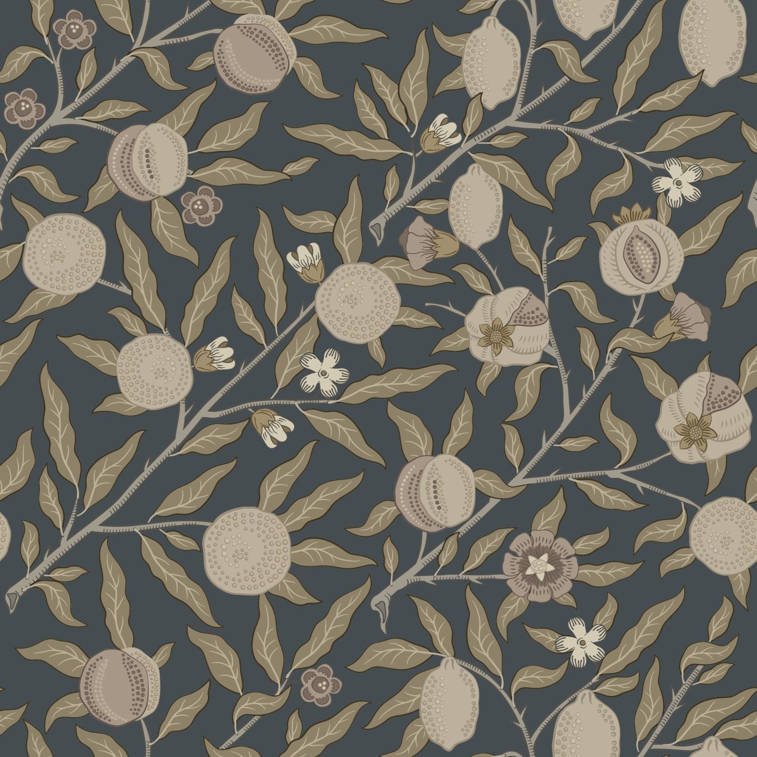 Papier peint des fruits et des feuilles exotiques bleu foncé et taupe - 50 x 900 cm - ESTAhome - 9