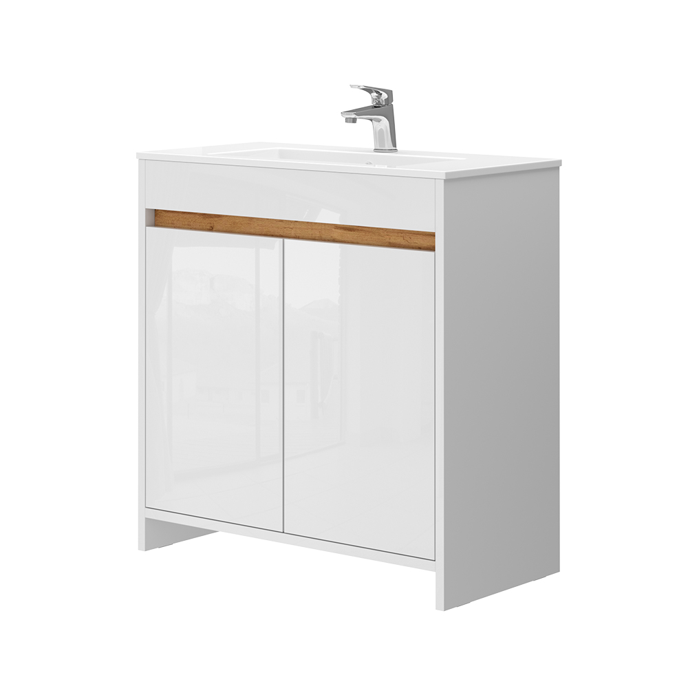 Vicco Zestaw mebli łazienkowych Lemgo, Biały wysoki połysk, 2 części, szafka dolna 80 cm