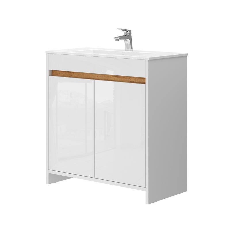 Vicco Zestaw mebli łazienkowych Lemgo, Biały wysoki połysk, 2 części, szafka dolna 80 cm