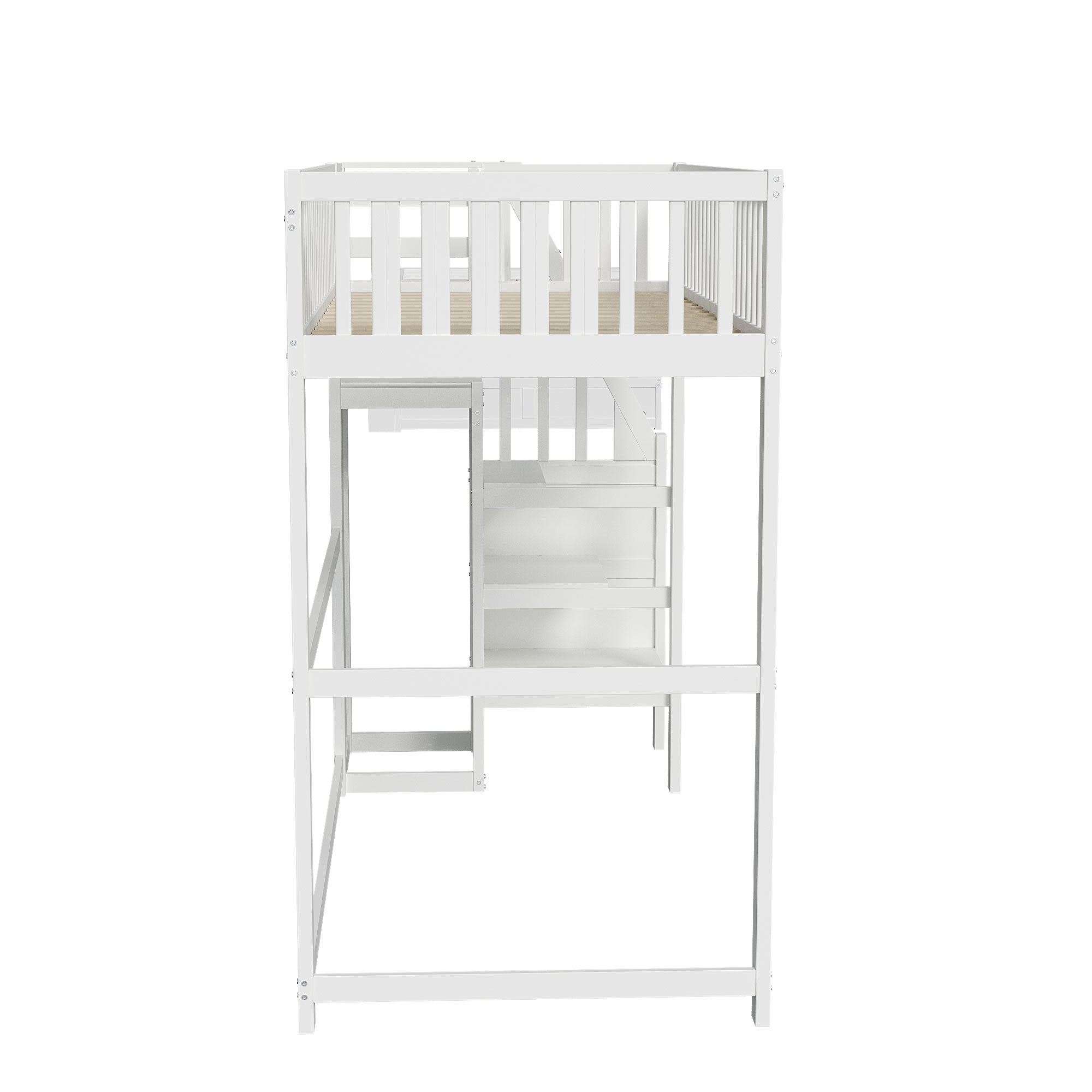 Lit mezzanine 90 x 200 cm avec armoire et escalier - bois massif et MDF - blanc (sans matelas) - 8