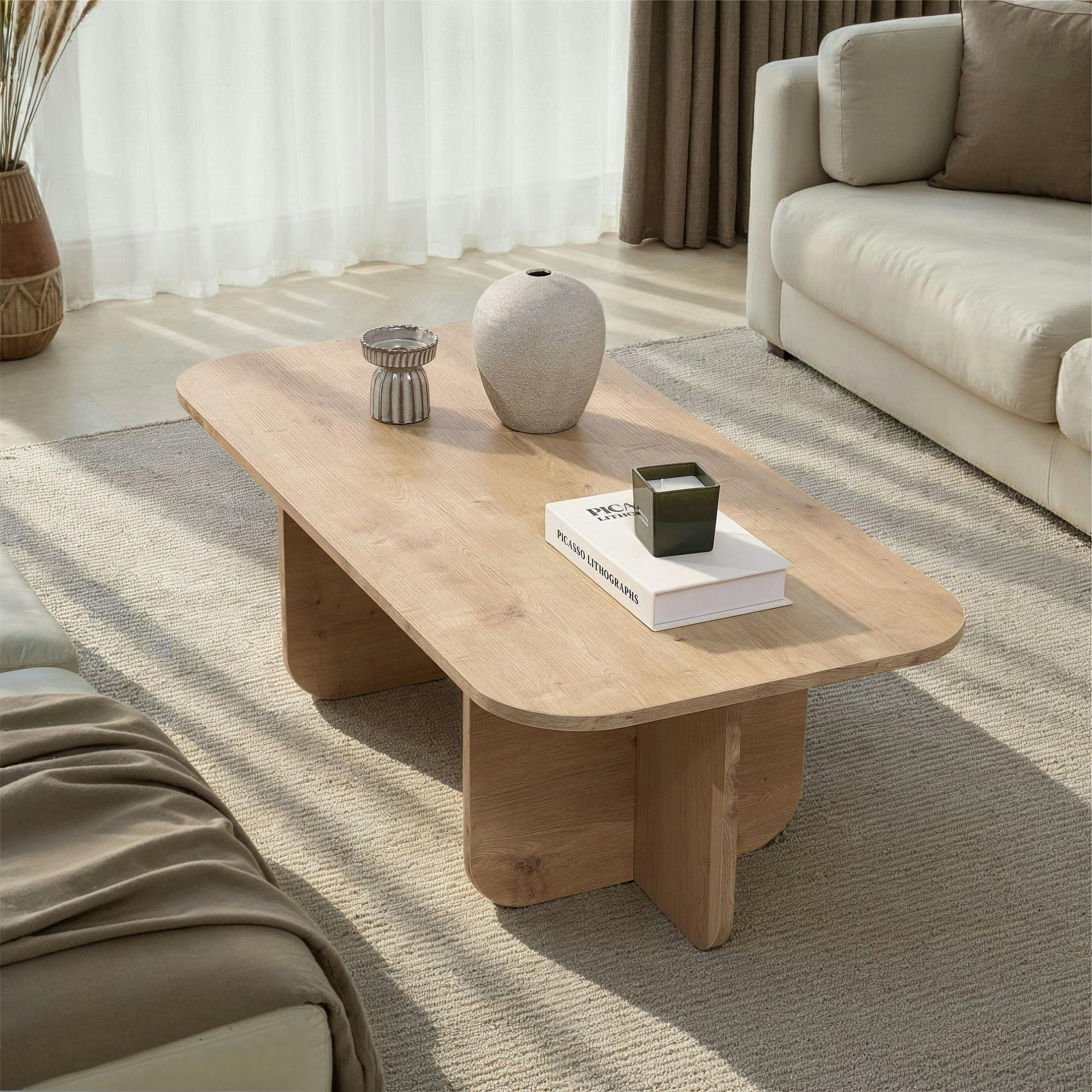 Table basse rectangulaire effet bois bords ronds MARFA - 2